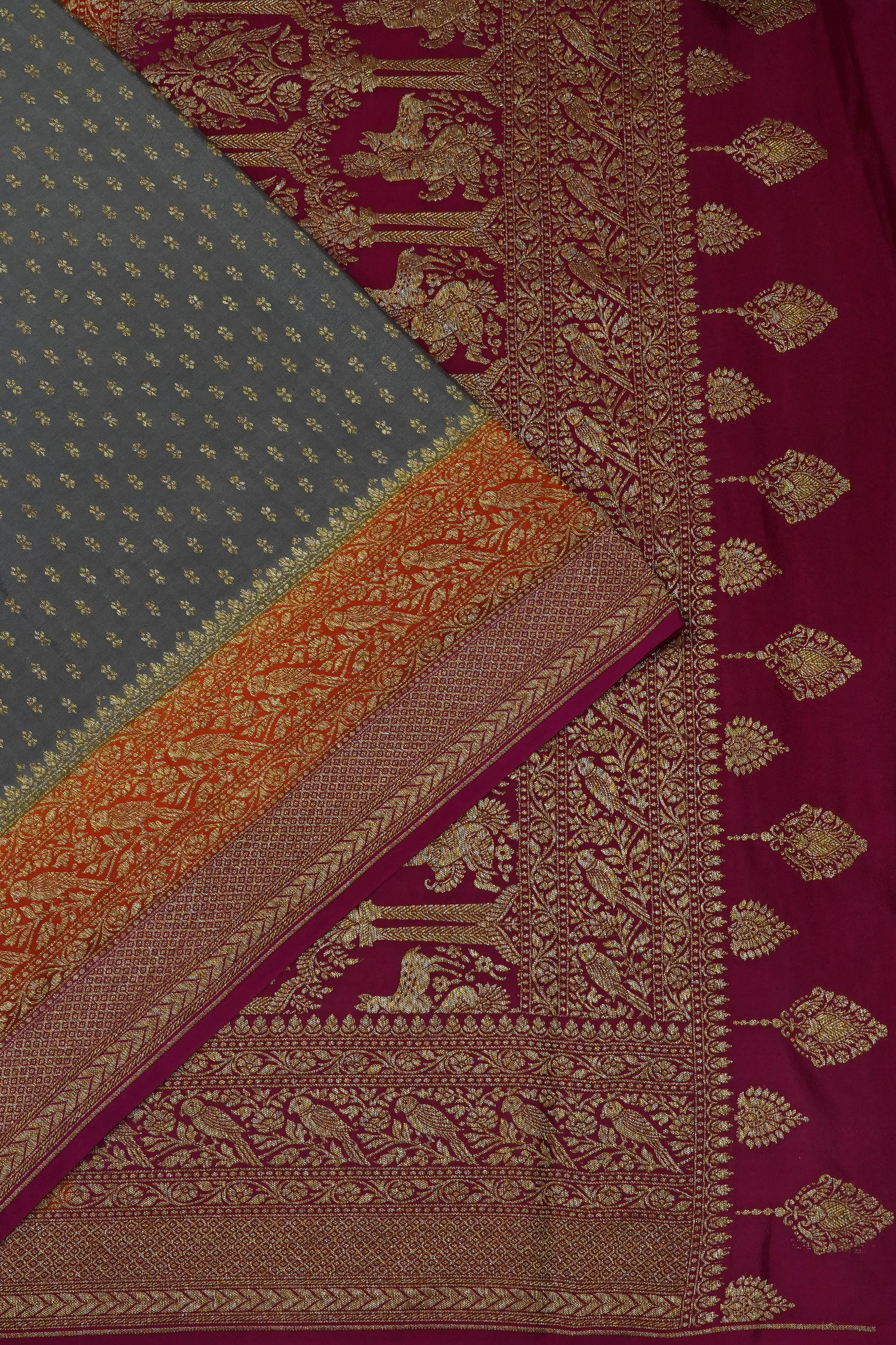 Vaanya Banaras Georgette Brocade Grey Saree