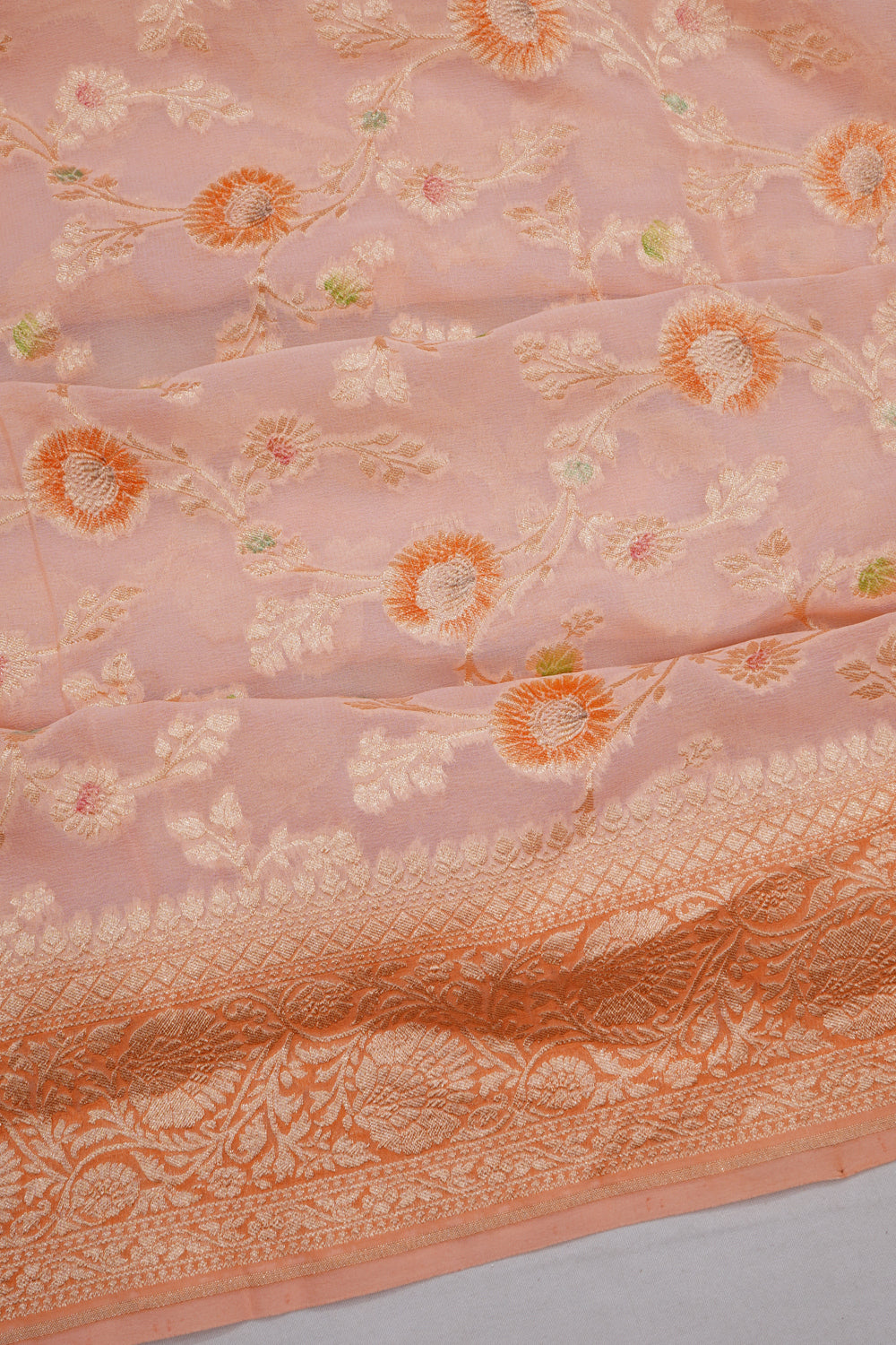 Vaanya Banaras Georgette Brocade Peach Saree
