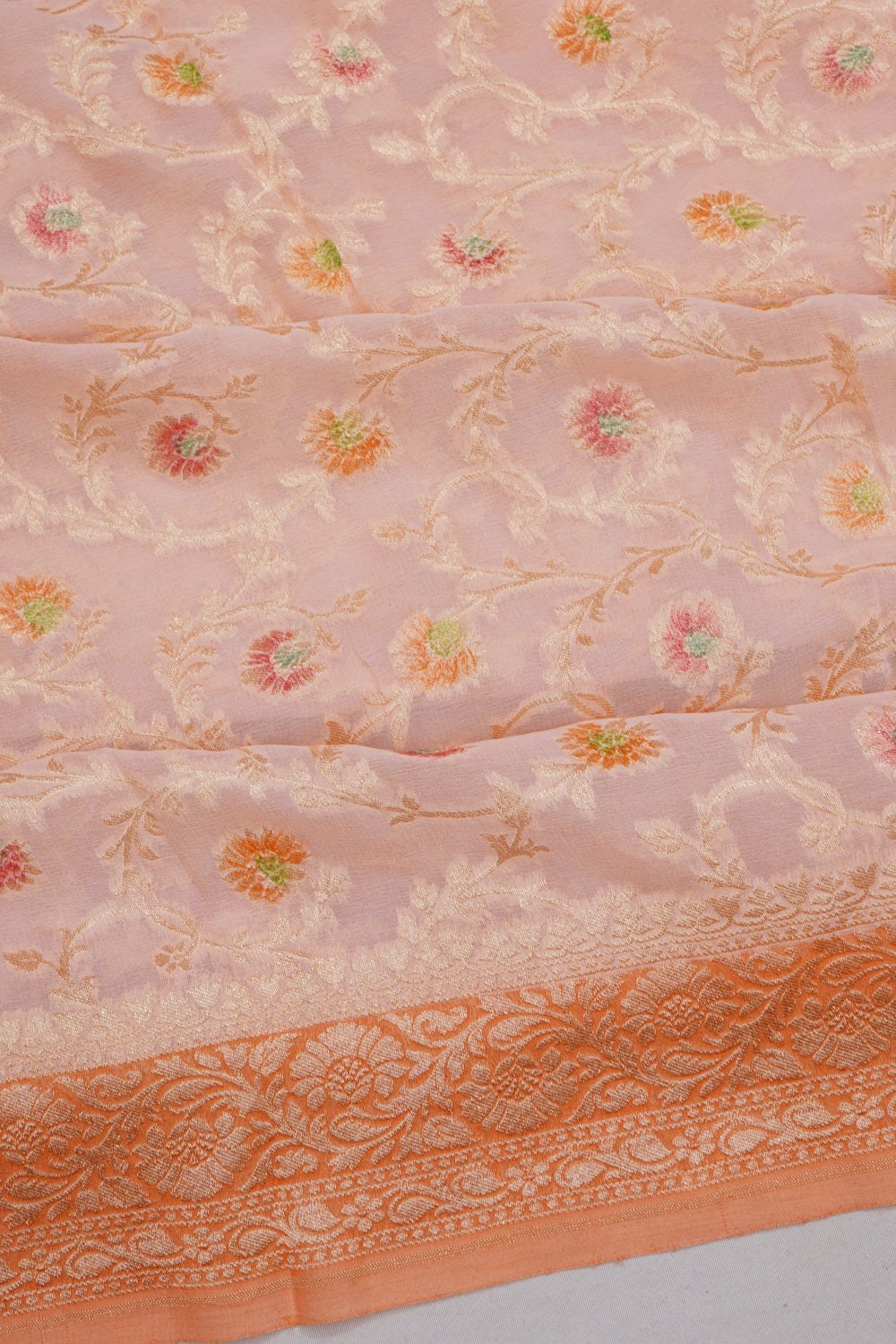 Vaanya Banaras Georgette Brocade Peach Saree
