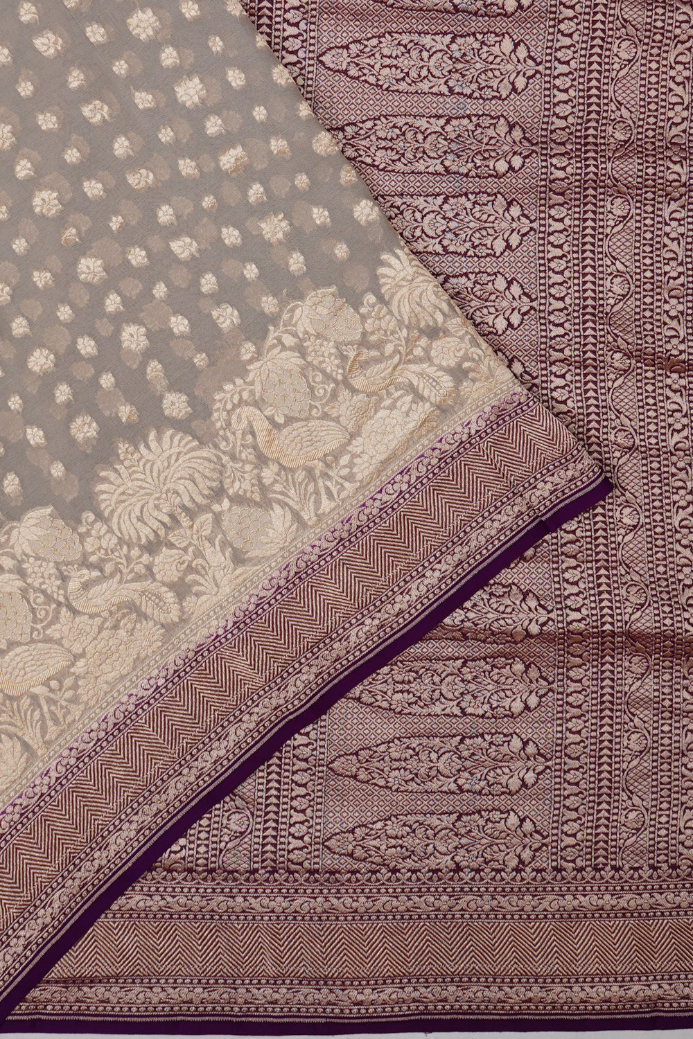 Vaanya Banaras Georgette Brocade Grey Saree