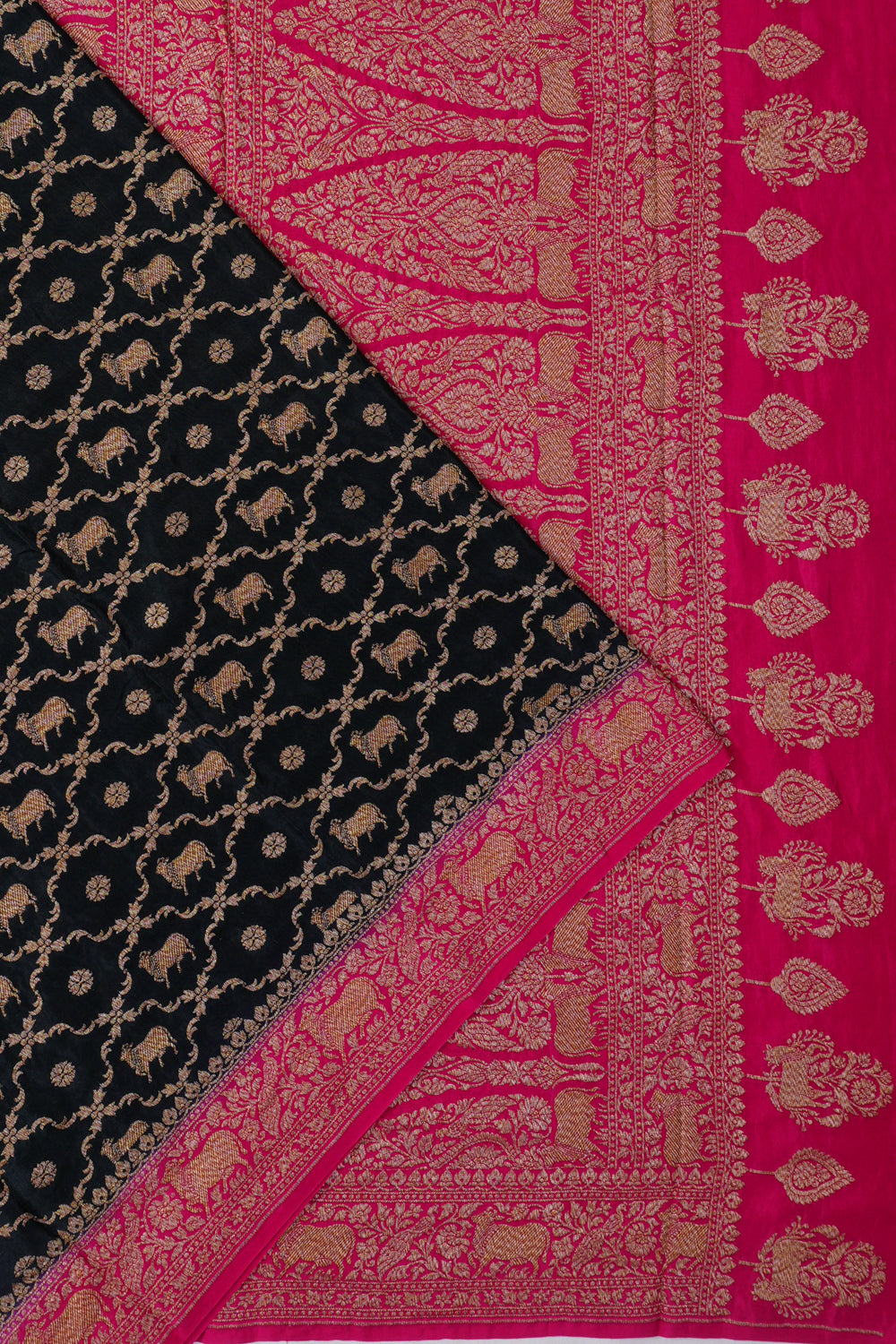 Vaanya Banaras Kora Organza Brocade Black Saree With Pichwai Motifs