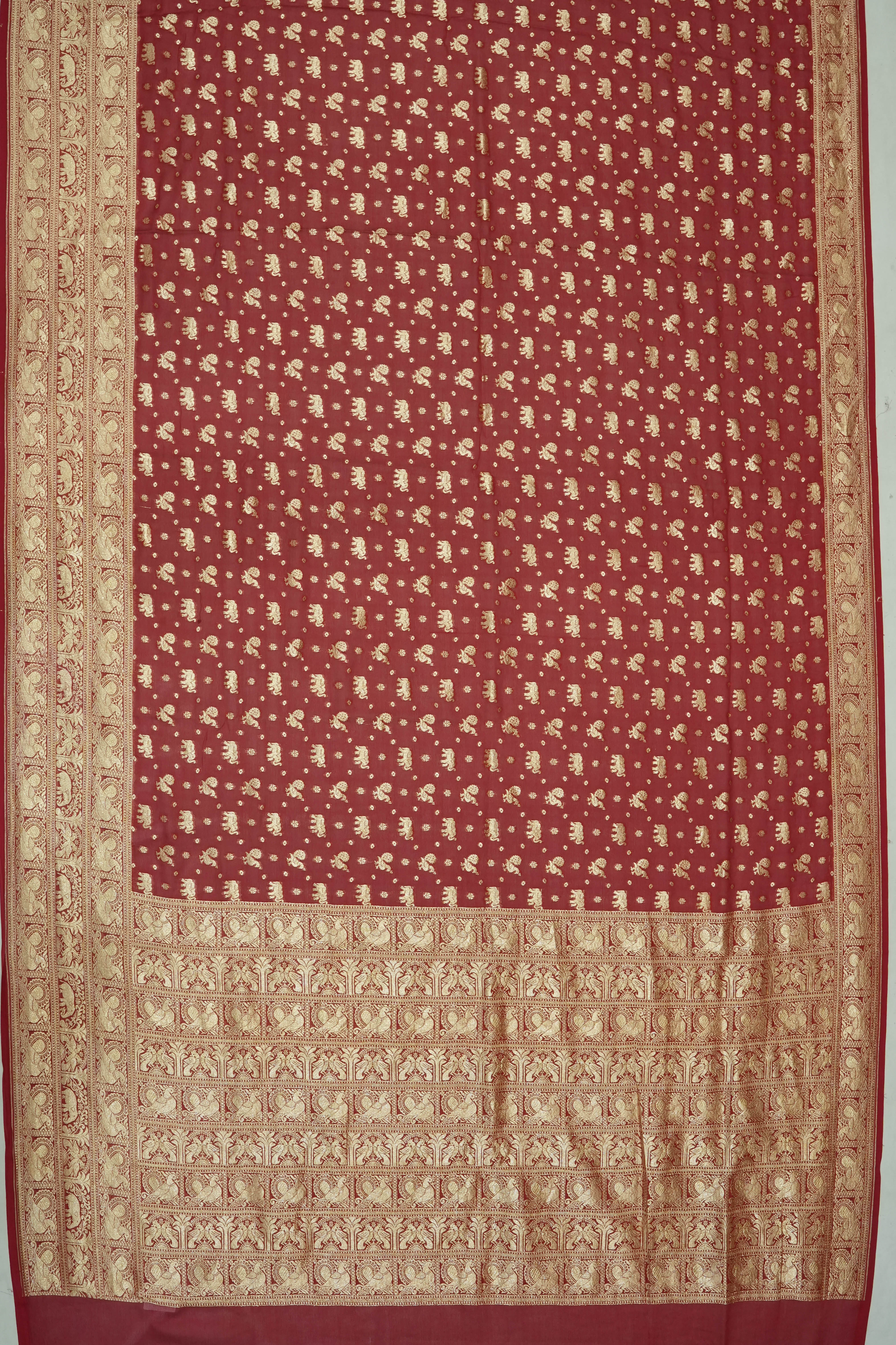 Vaanya Banaras Georgette Brocade Maroon Saree
