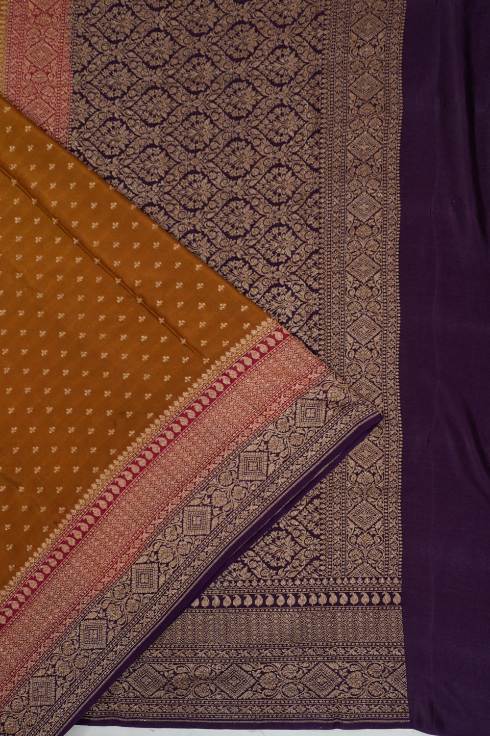 Vaanya Banaras Georgette Brocade Rust Brown Saree