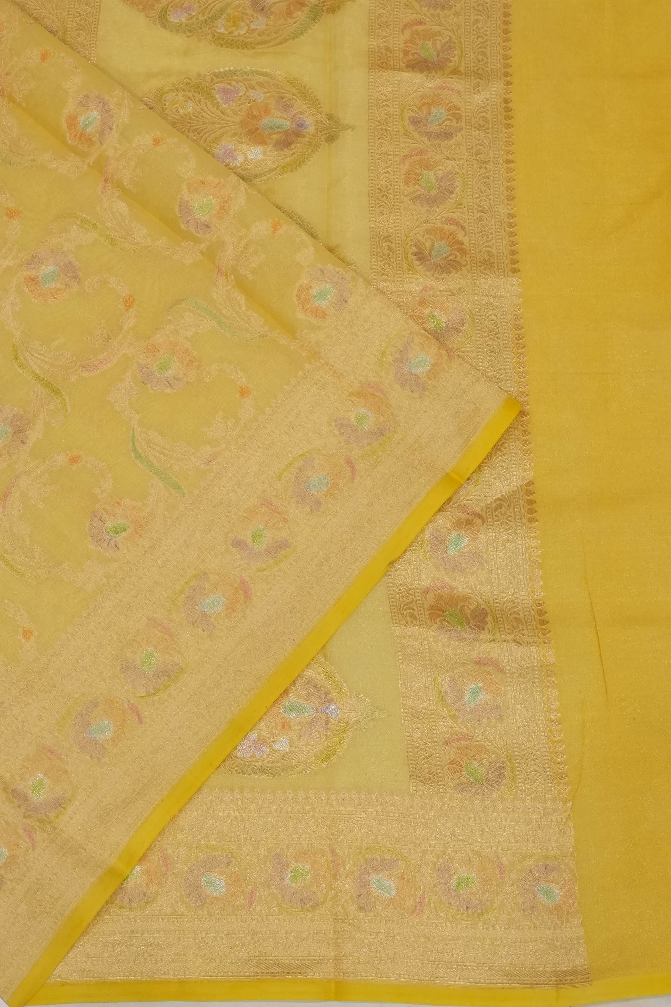 Organza Brocade Yellow Saree