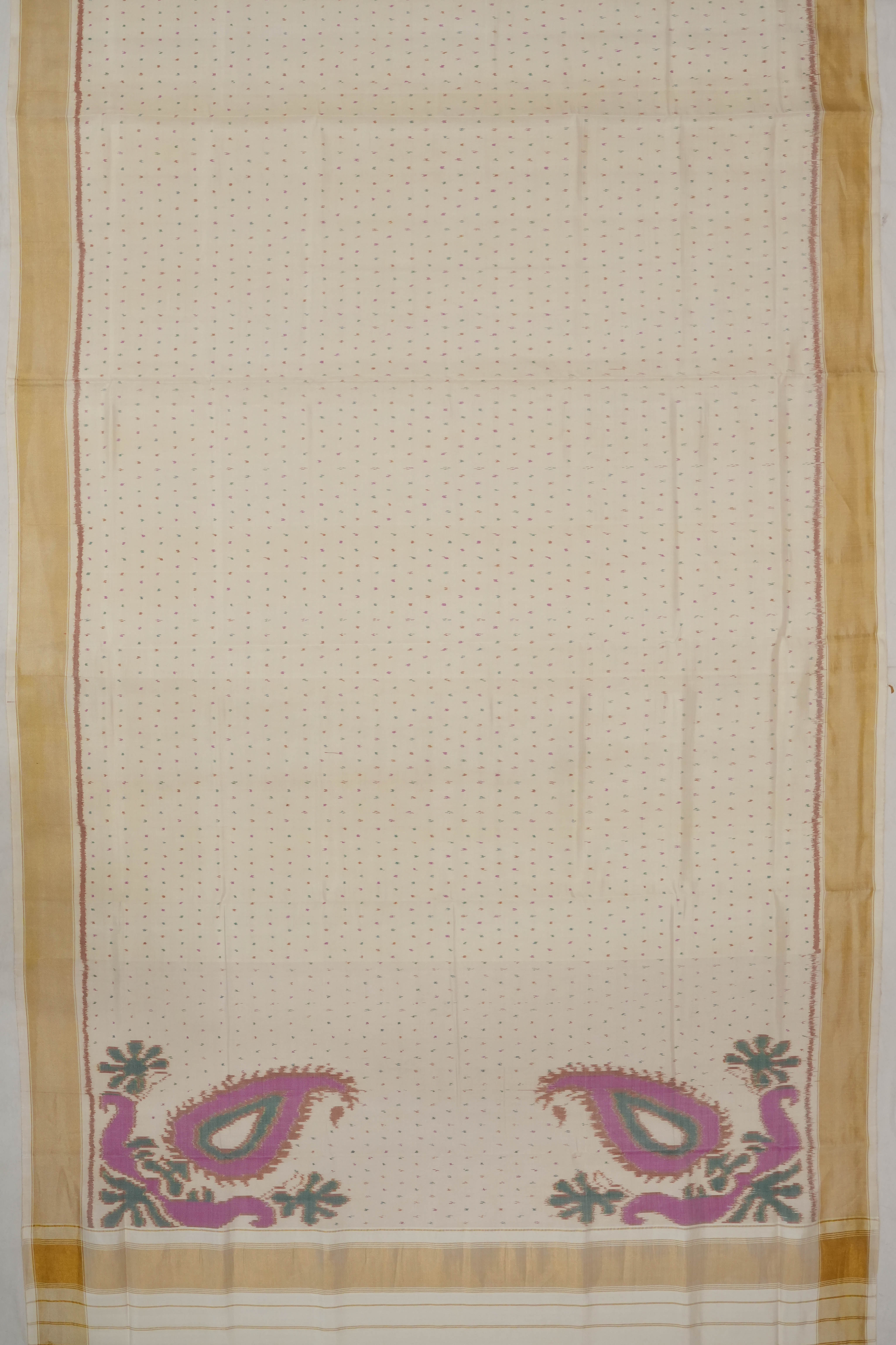 Rajkot Patola Silk Ikat Cream Saree