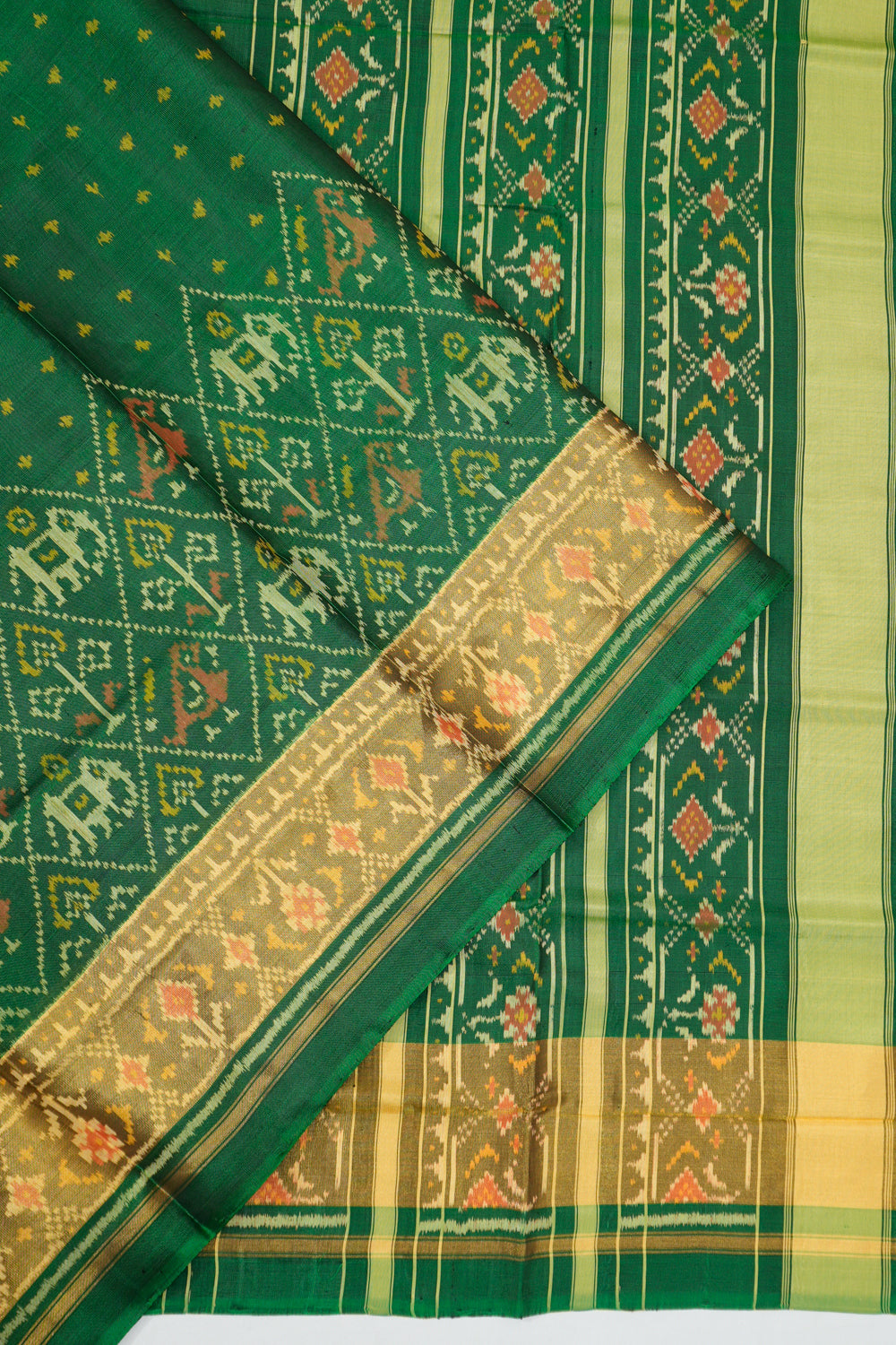 Rajkot Patola Silk Ikat Green saree