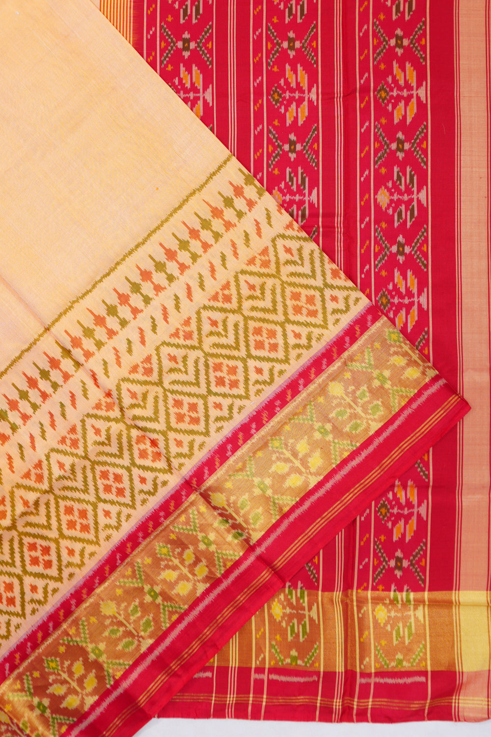 Rajkot Patola Silk Ikat Cream Saree