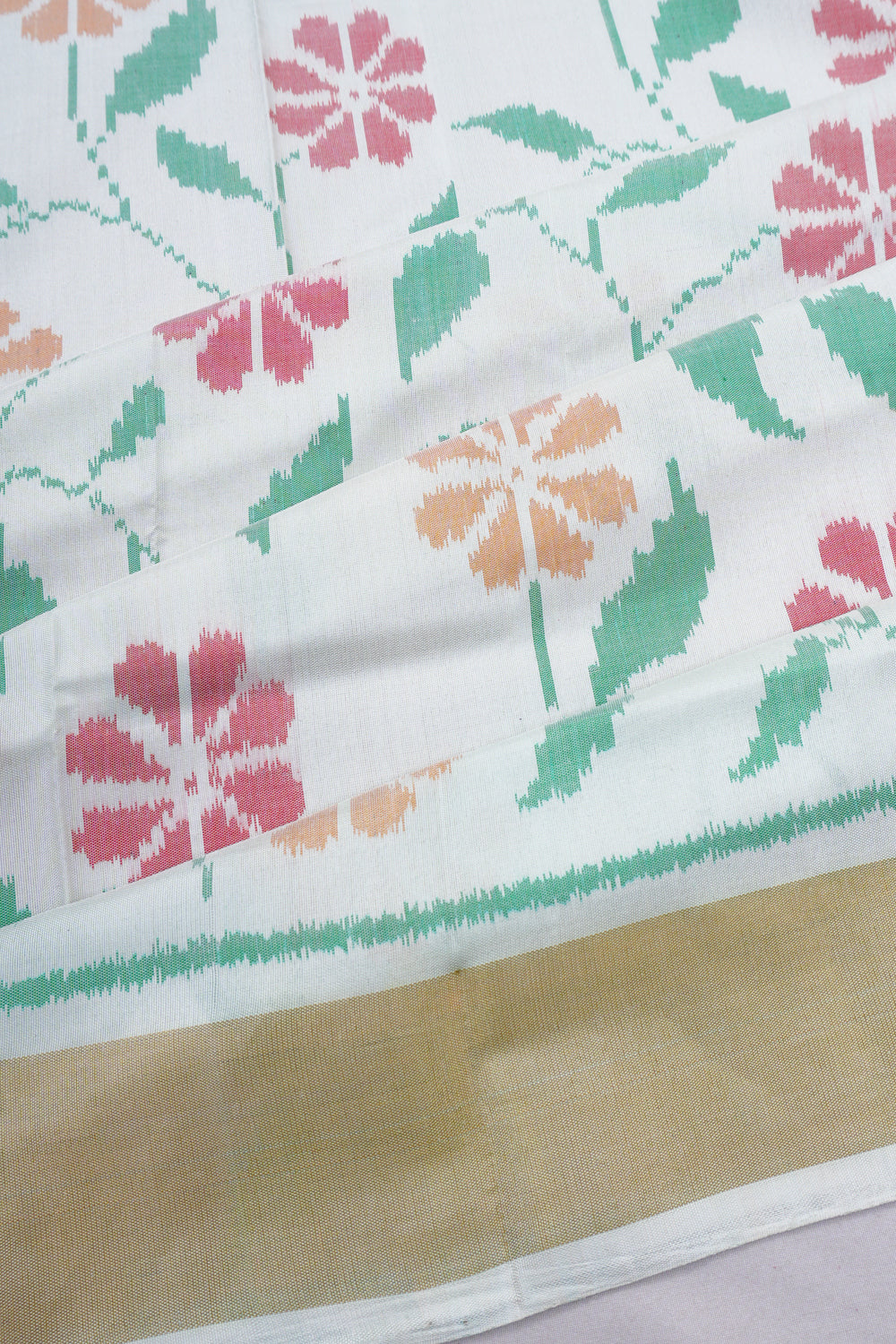 Rajkot Patola Silk Ikat White Saree