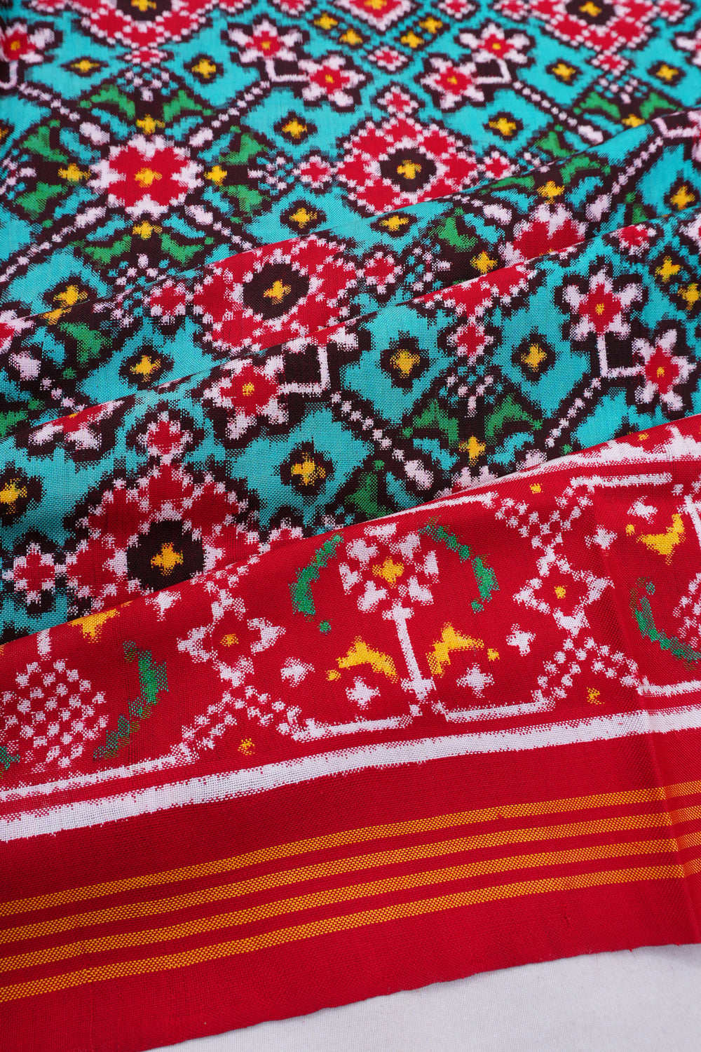 Patan Patola Silk Double Ikat Navratna Bhat Sea Green Saree