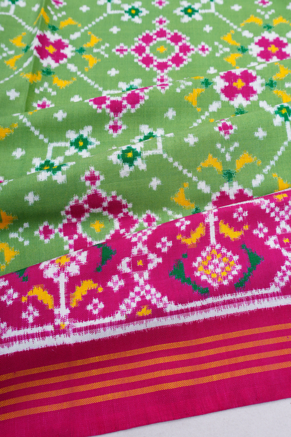 Patan Patola Silk Double Ikat Navratna Bhat Pista Green Saree