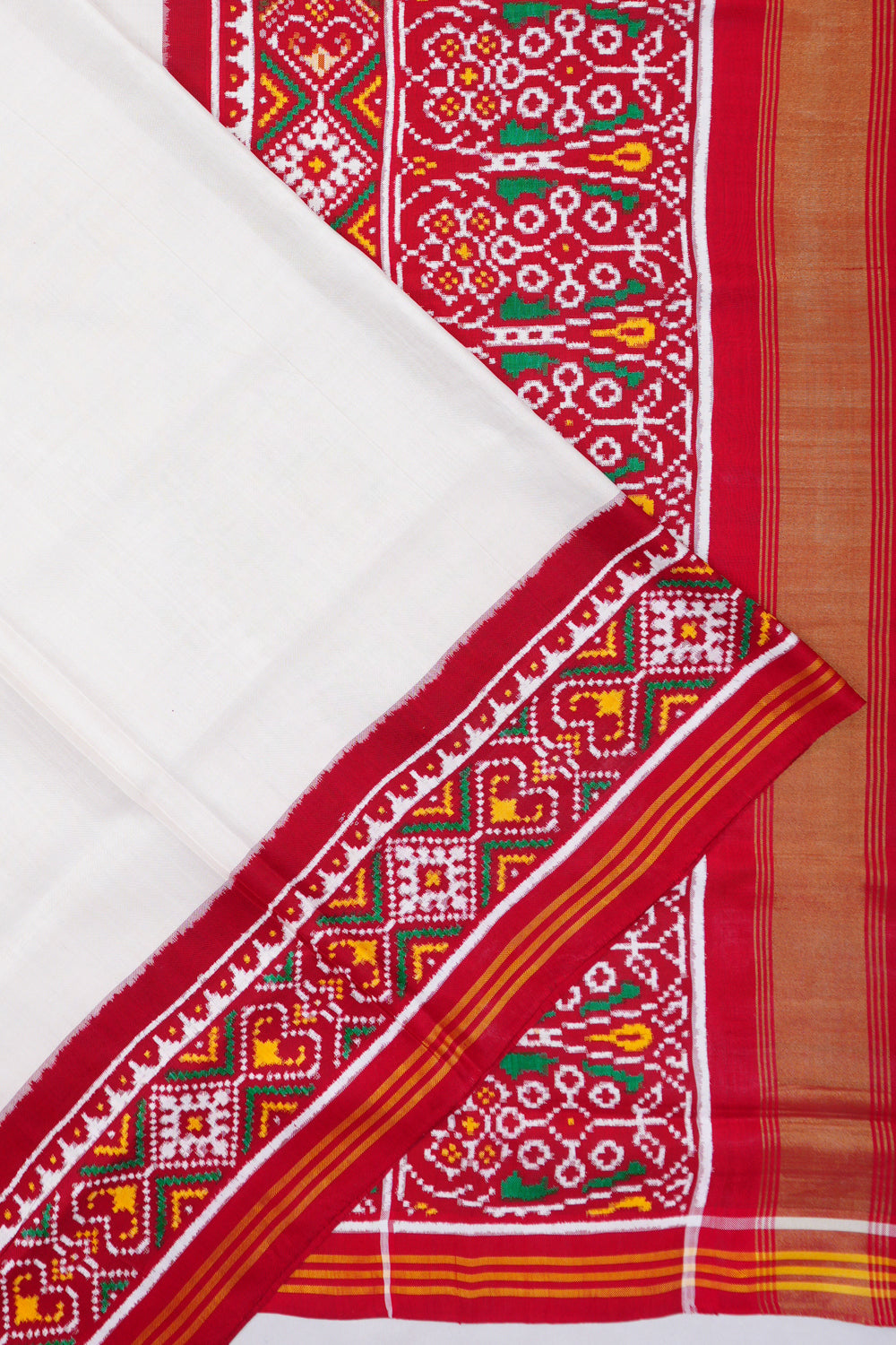 Patan Patola Silk Double Ikat Plain White Saree