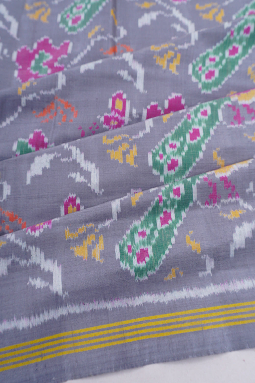 Semi Patan Silk Ikat Grey Saree