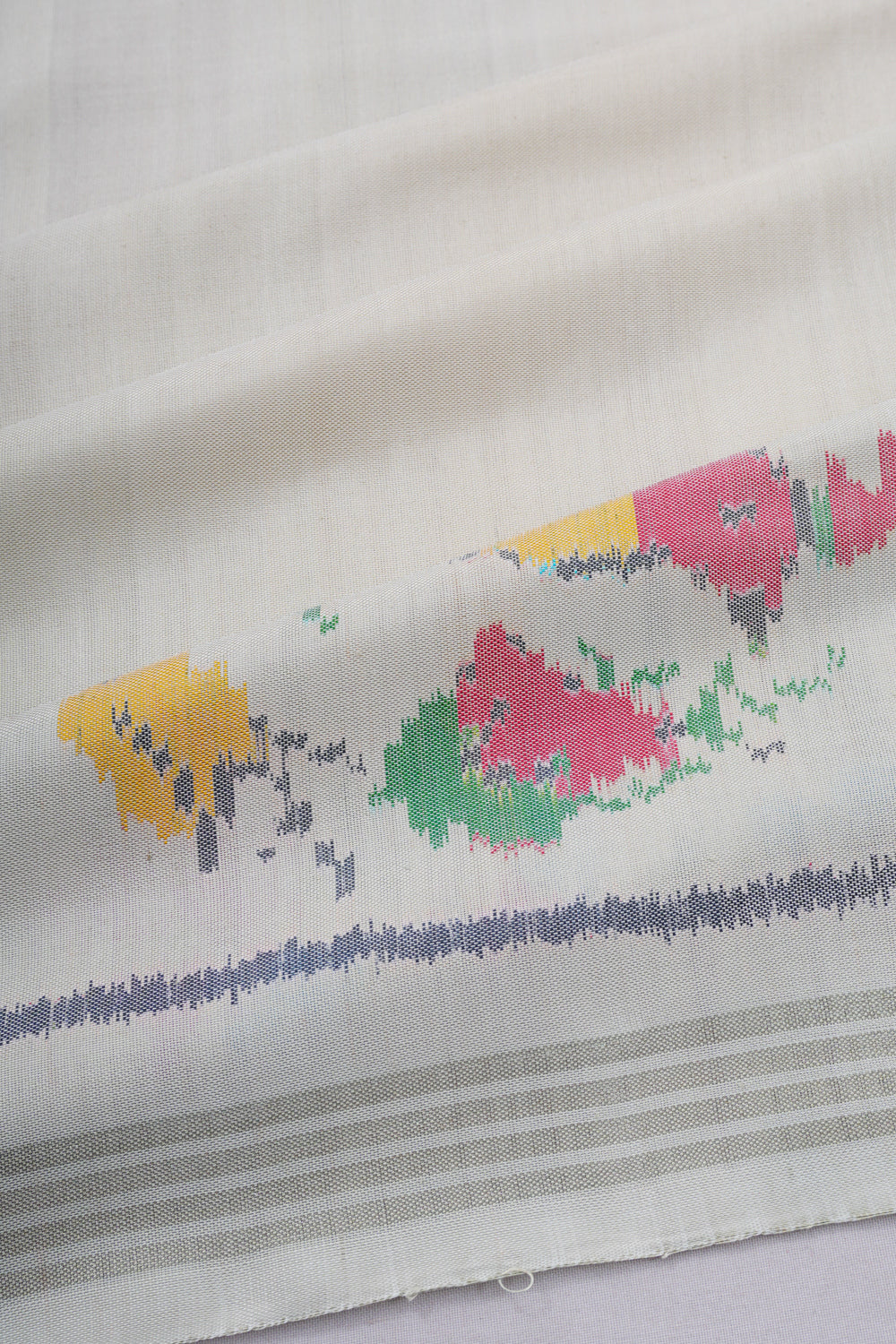 Semi Patan Silk Ikat Plain White Saree