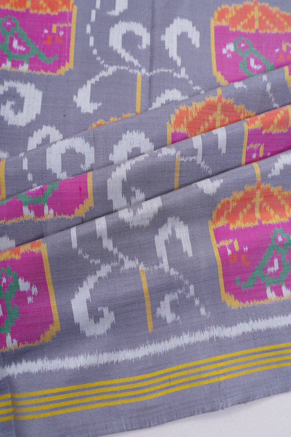 Semi Patan Silk Ikat Grey Saree
