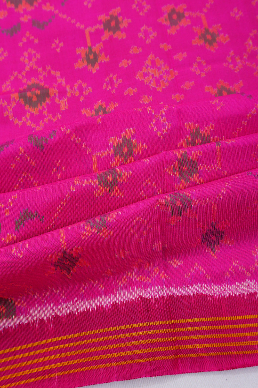 Semi Patan Silk Ikat Bright Pink Saree