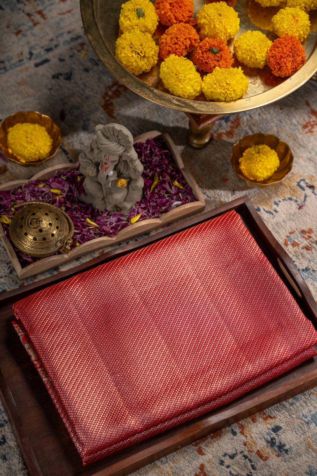 Kanchipuram Silk Brocade Red Saree