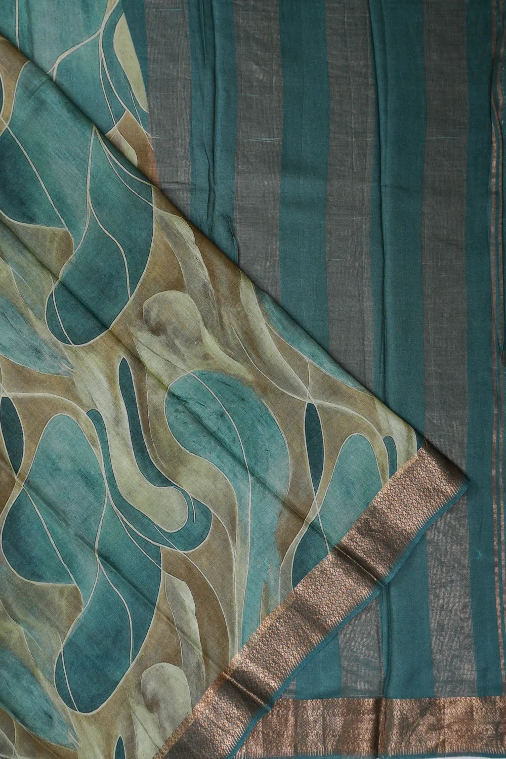 Tussar Printed Blue Saree