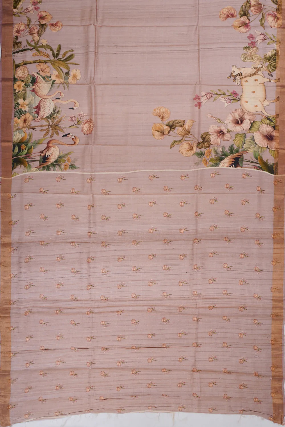 Tussar Printed Pink Saree
