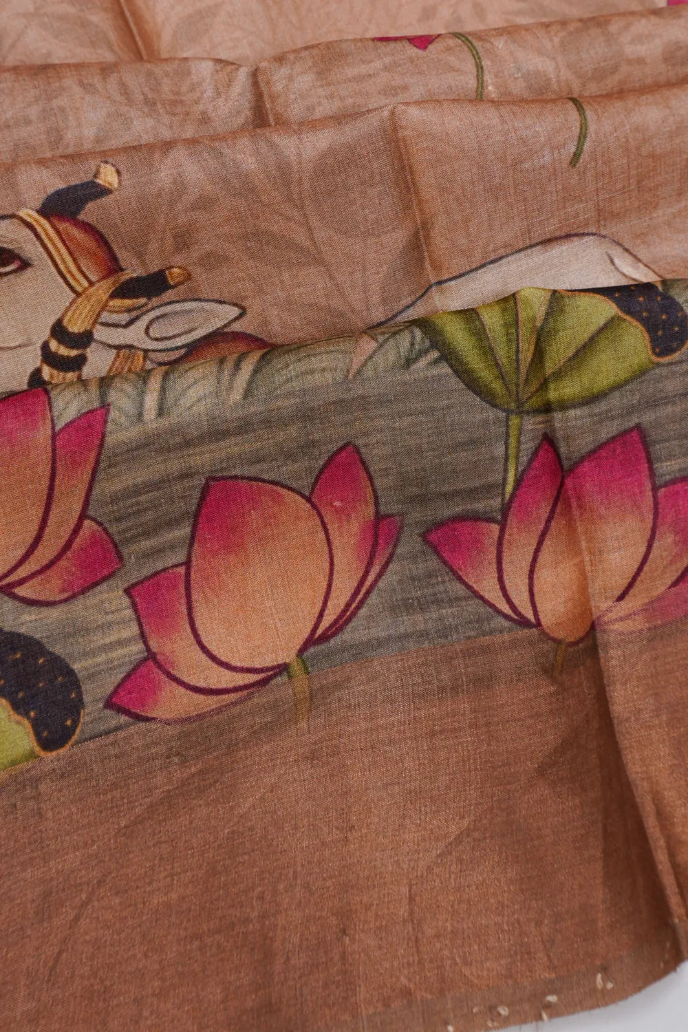 Tussar Printed Peach Saree