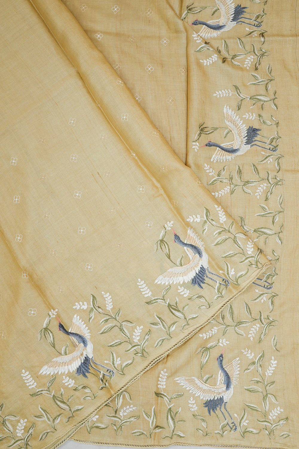 Tussar Butta Yellow Saree With Embroidery Border