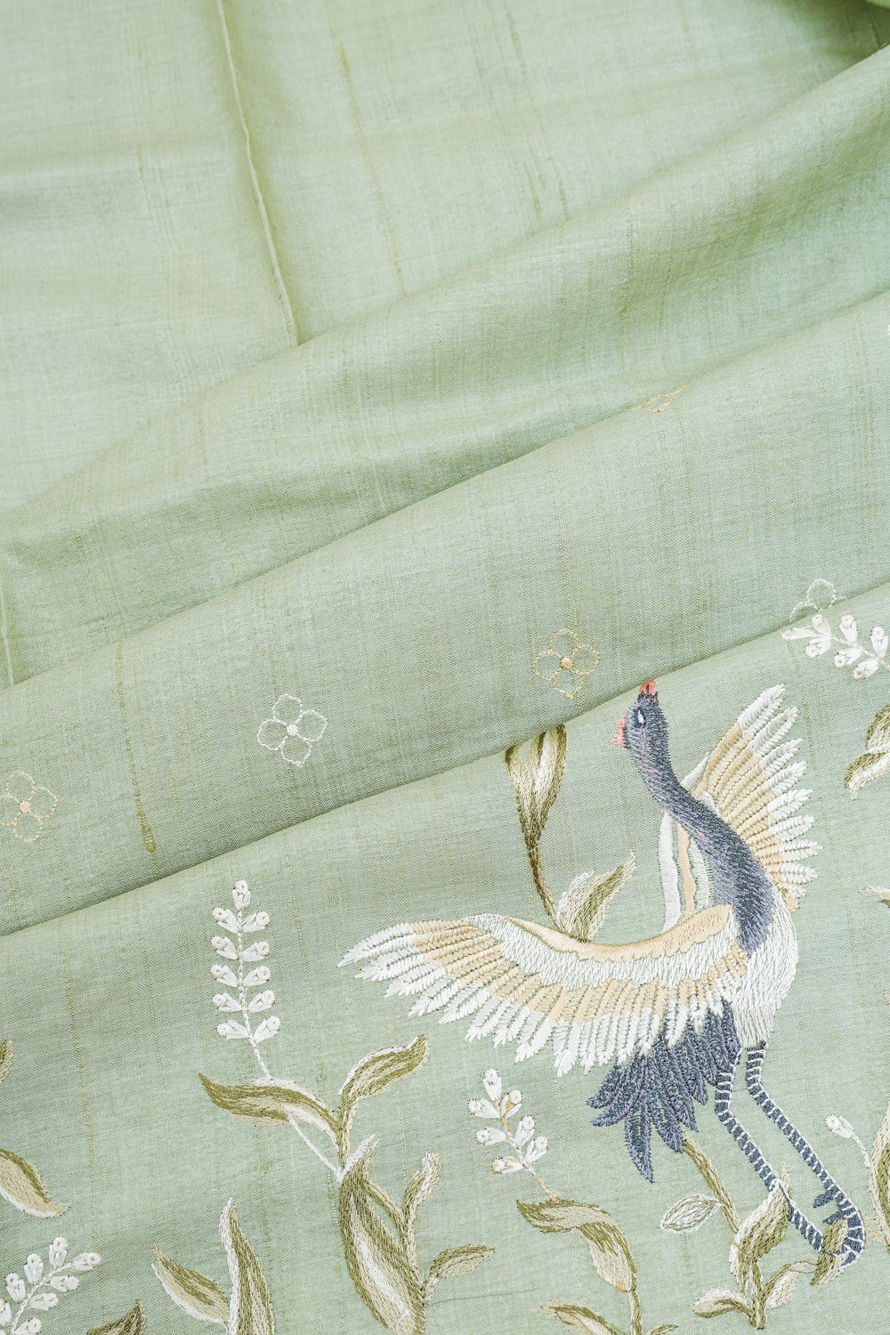 Tussar Butta Green Saree With Embroidery Border