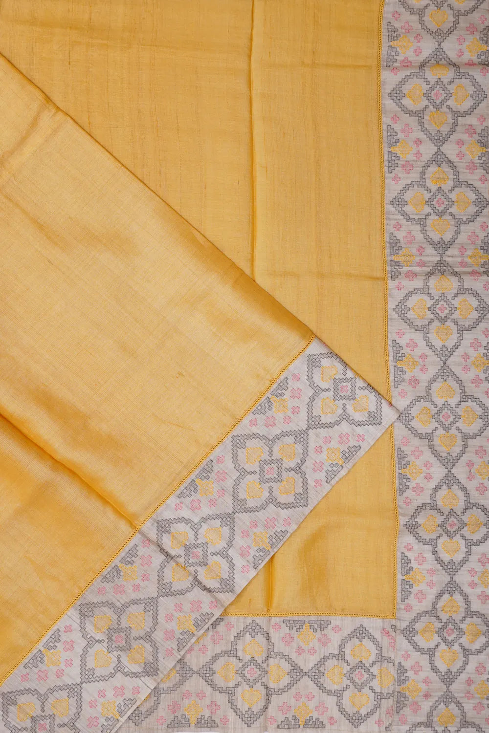 Tussar Plain Yellow Saree
