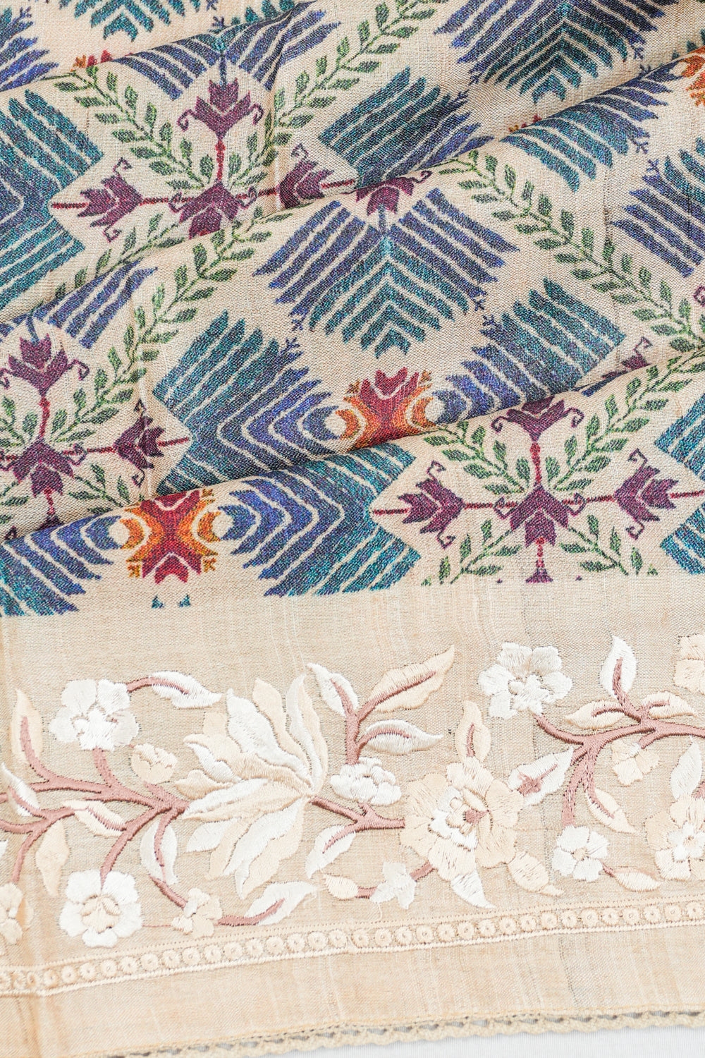 Tussar Brocade Beige Saree With Embroidery Border