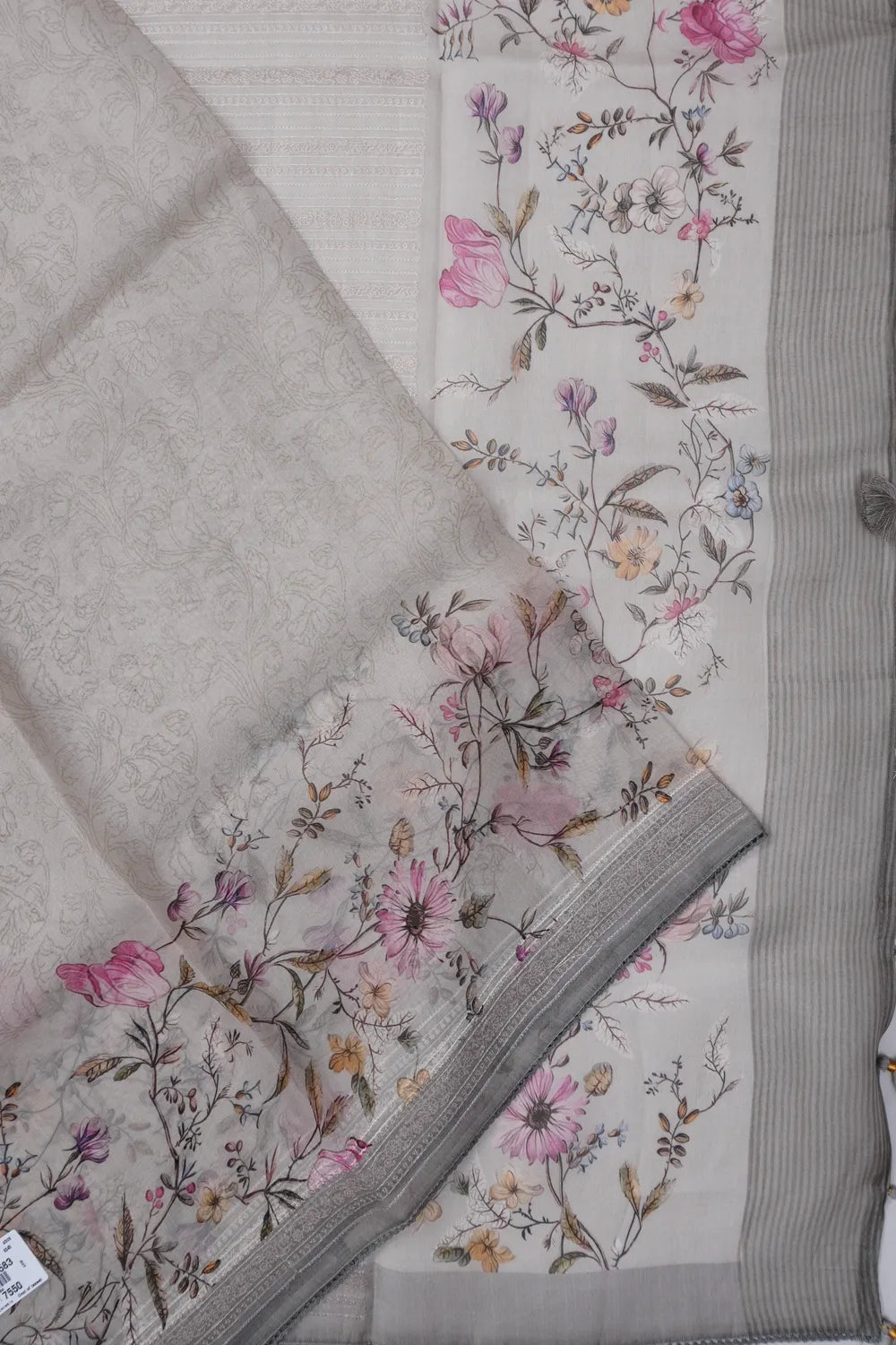 Organza Printed Grey Saree
