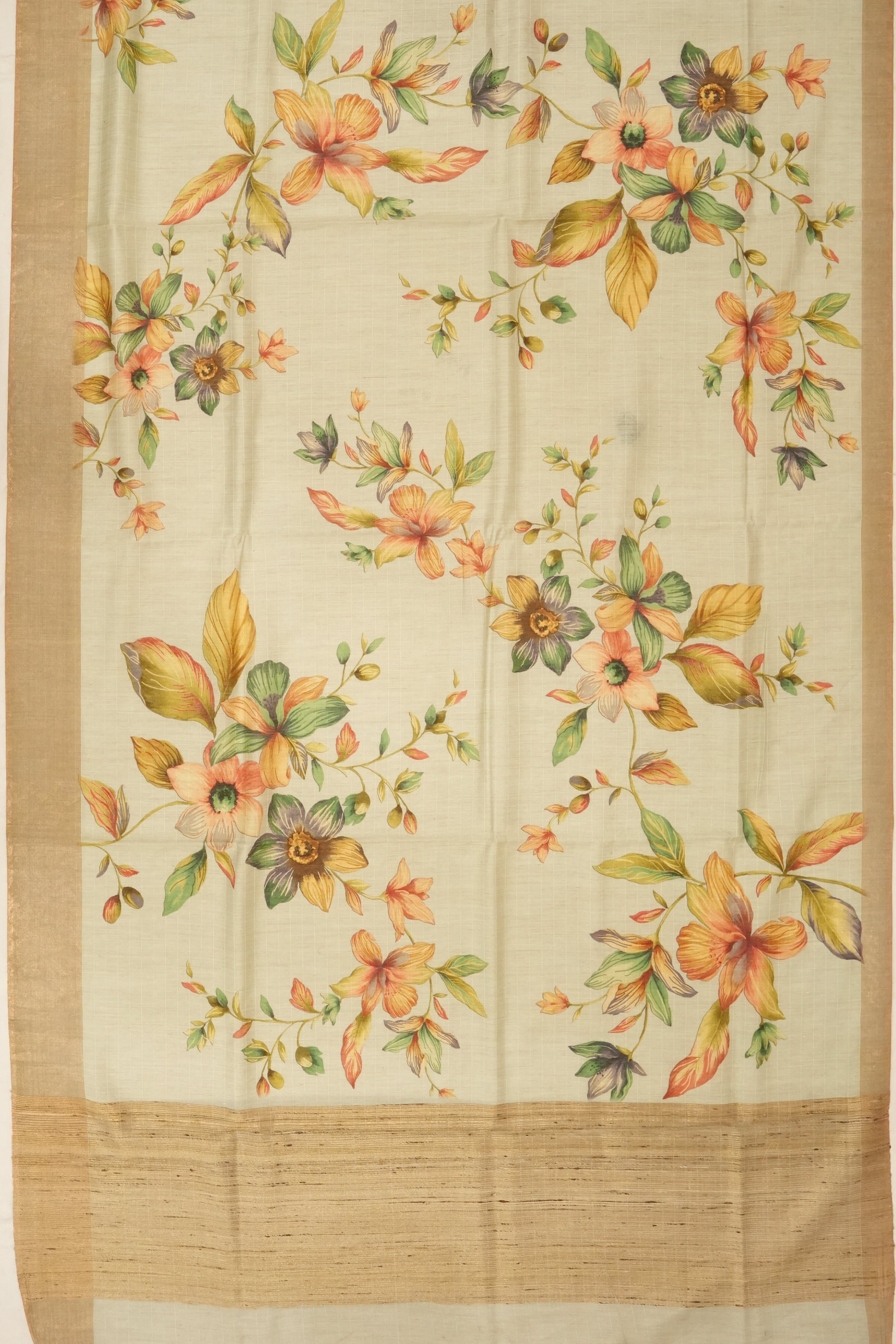 Tussar Printed Cream Saree