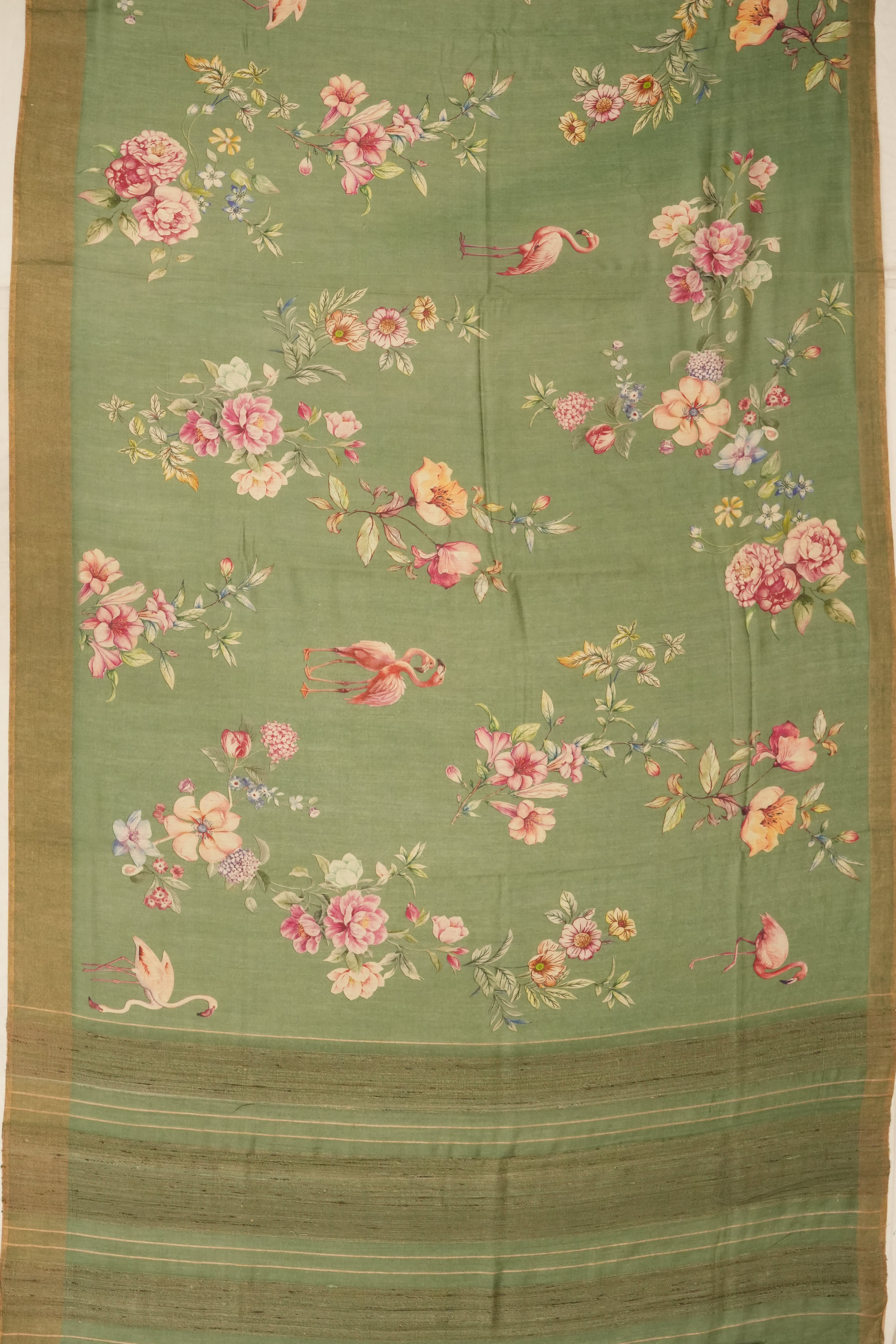 Tussar Printed Green Saree