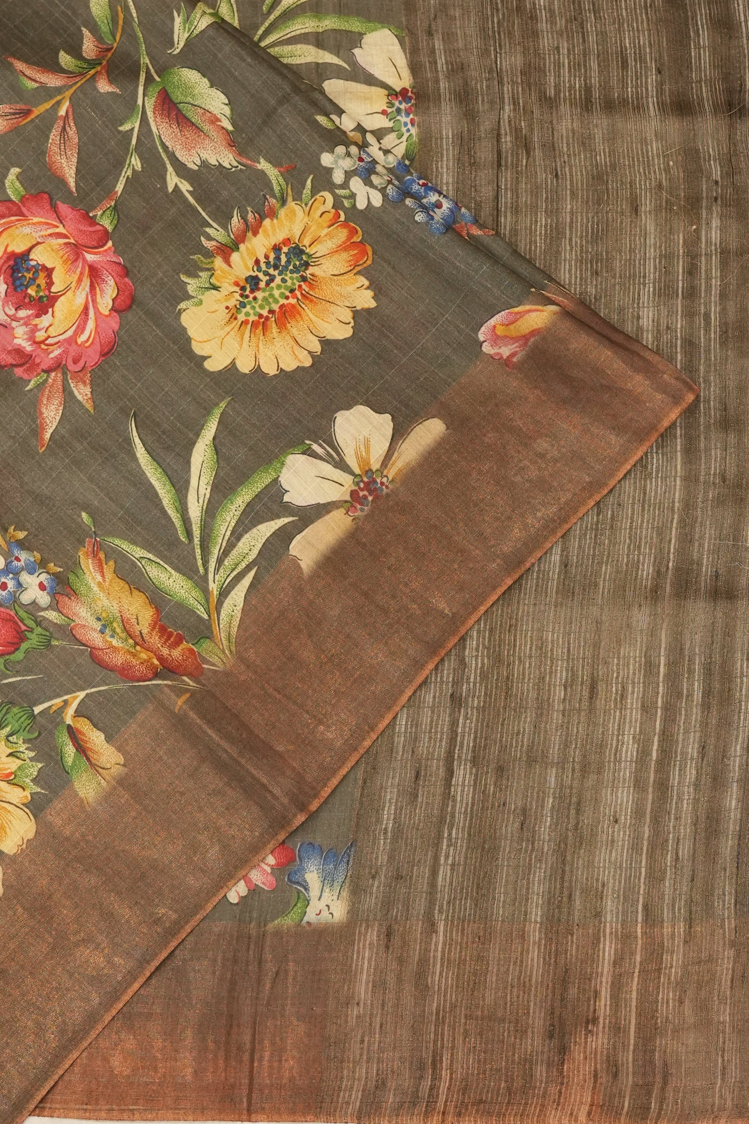 Tussar Printed Green Saree