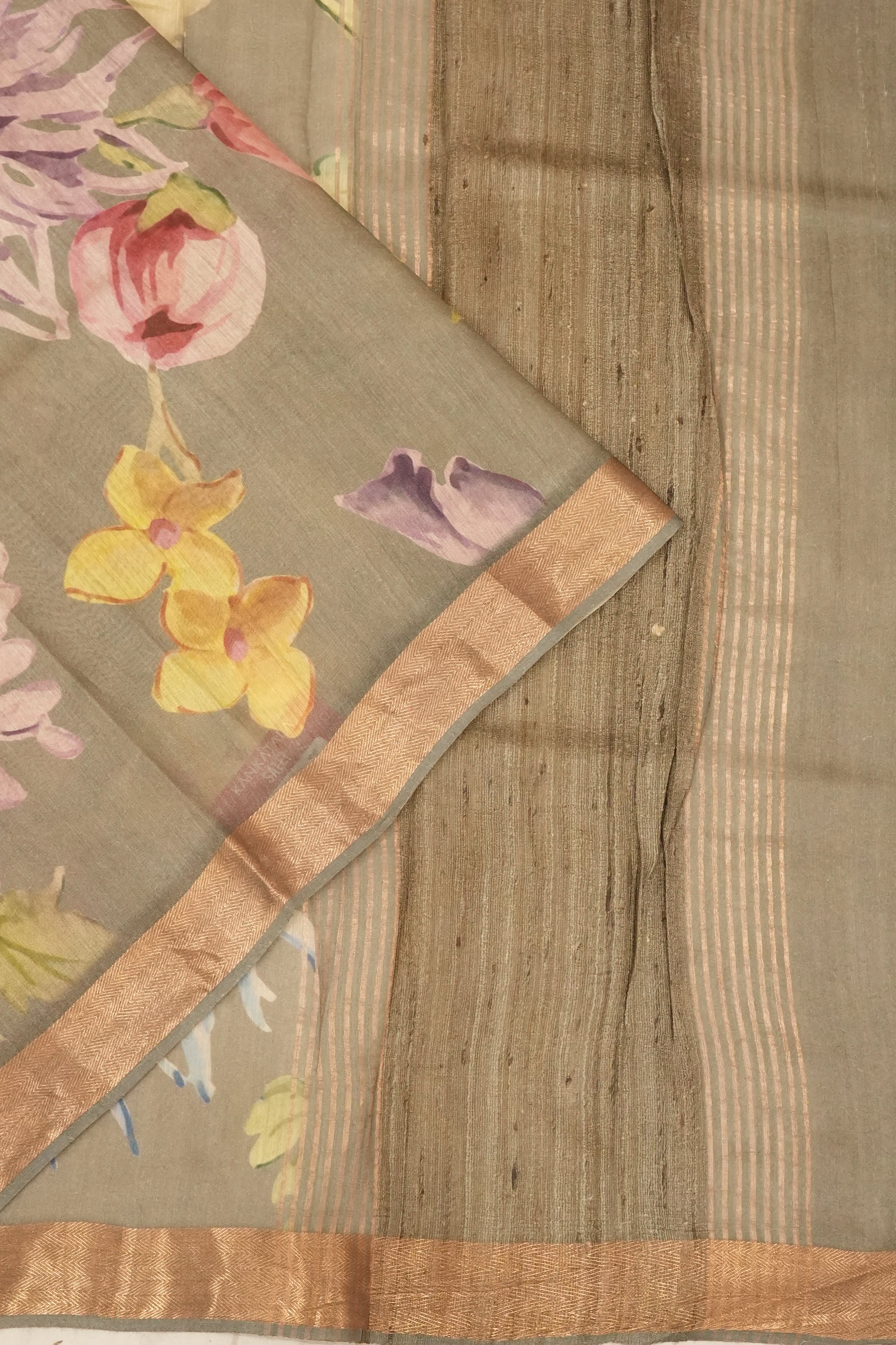 Tussar Printed Grey Saree