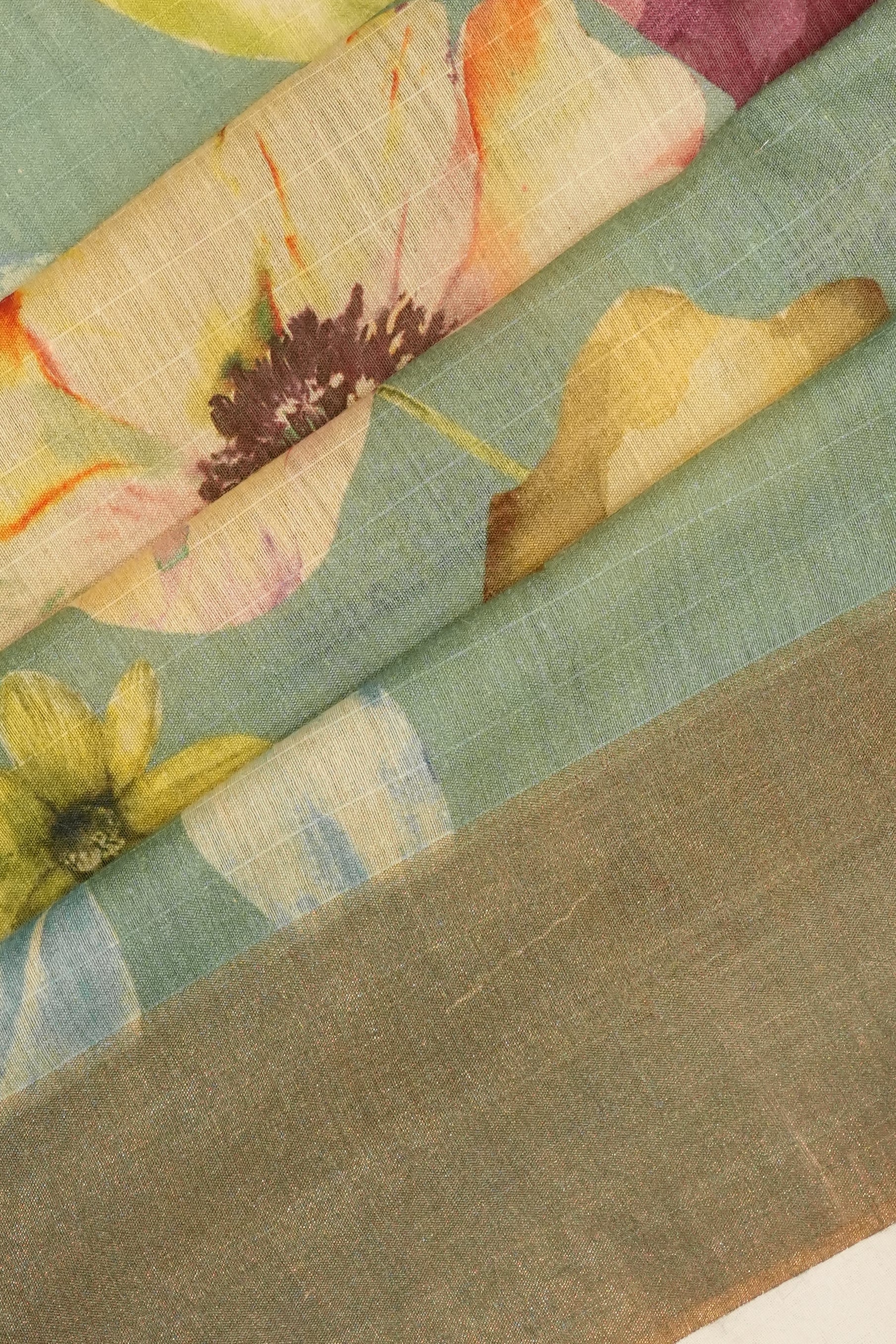 Tussar Printed Sea Green Saree