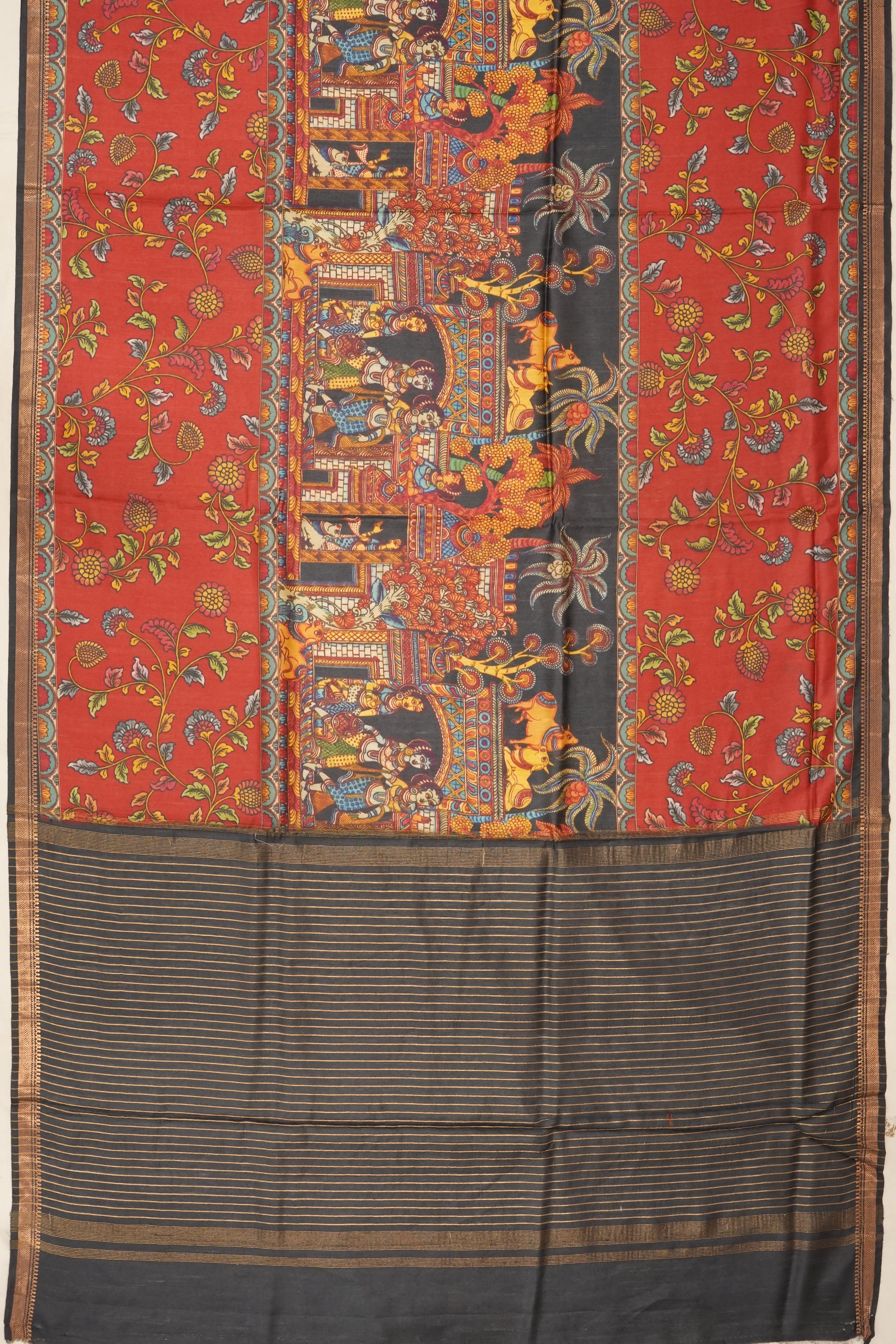 Tussar Printed Red Saree