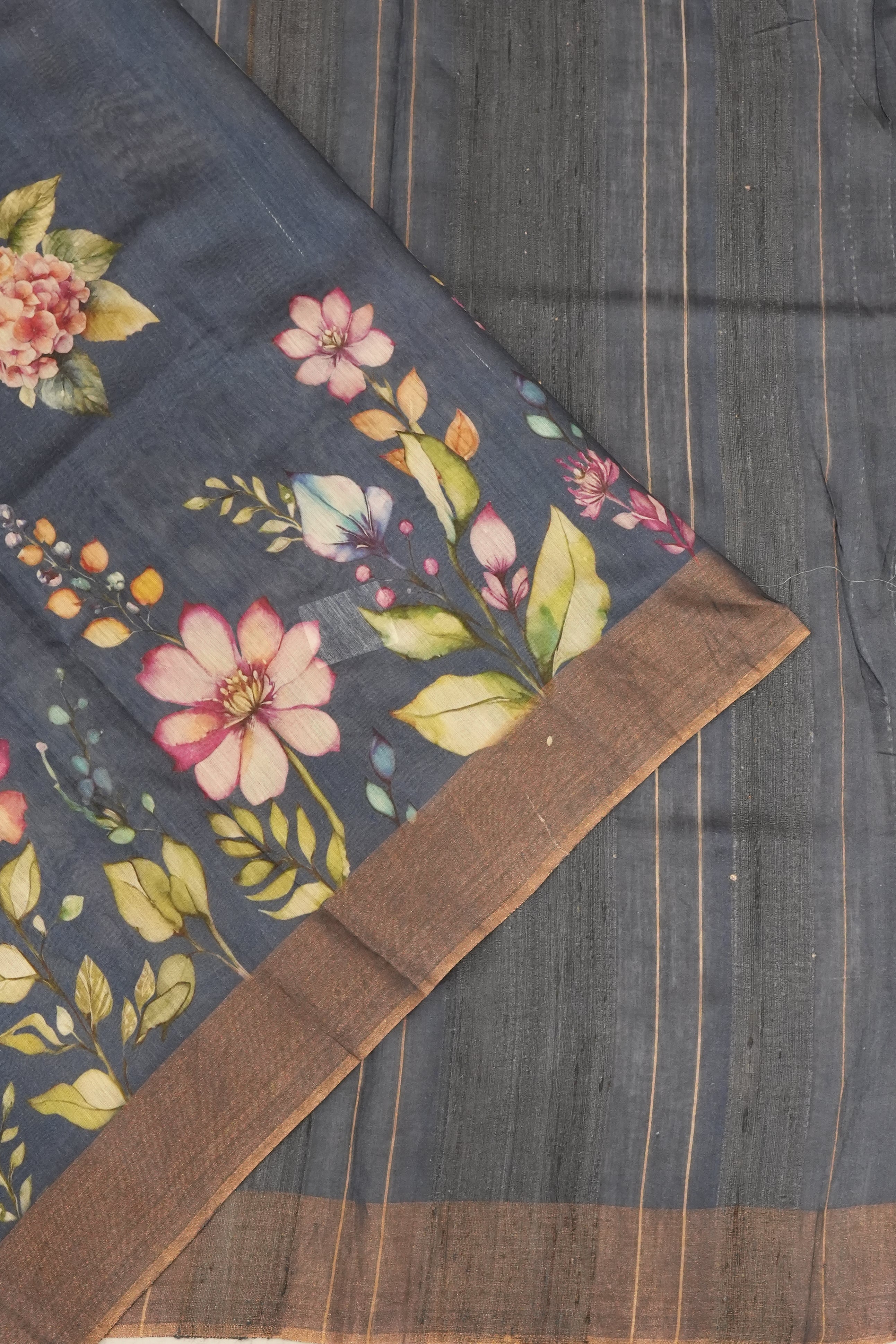 Tussar Printed Grey Saree