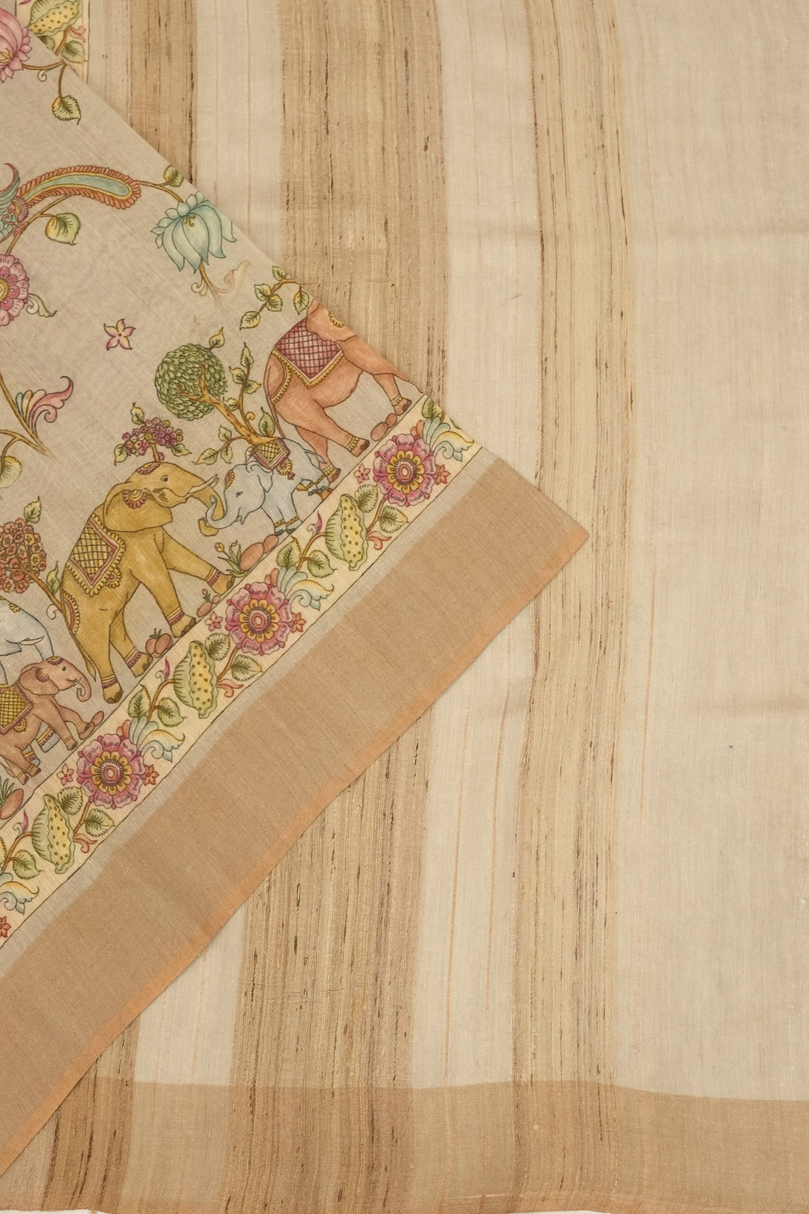 Tussar Printed Cream Saree