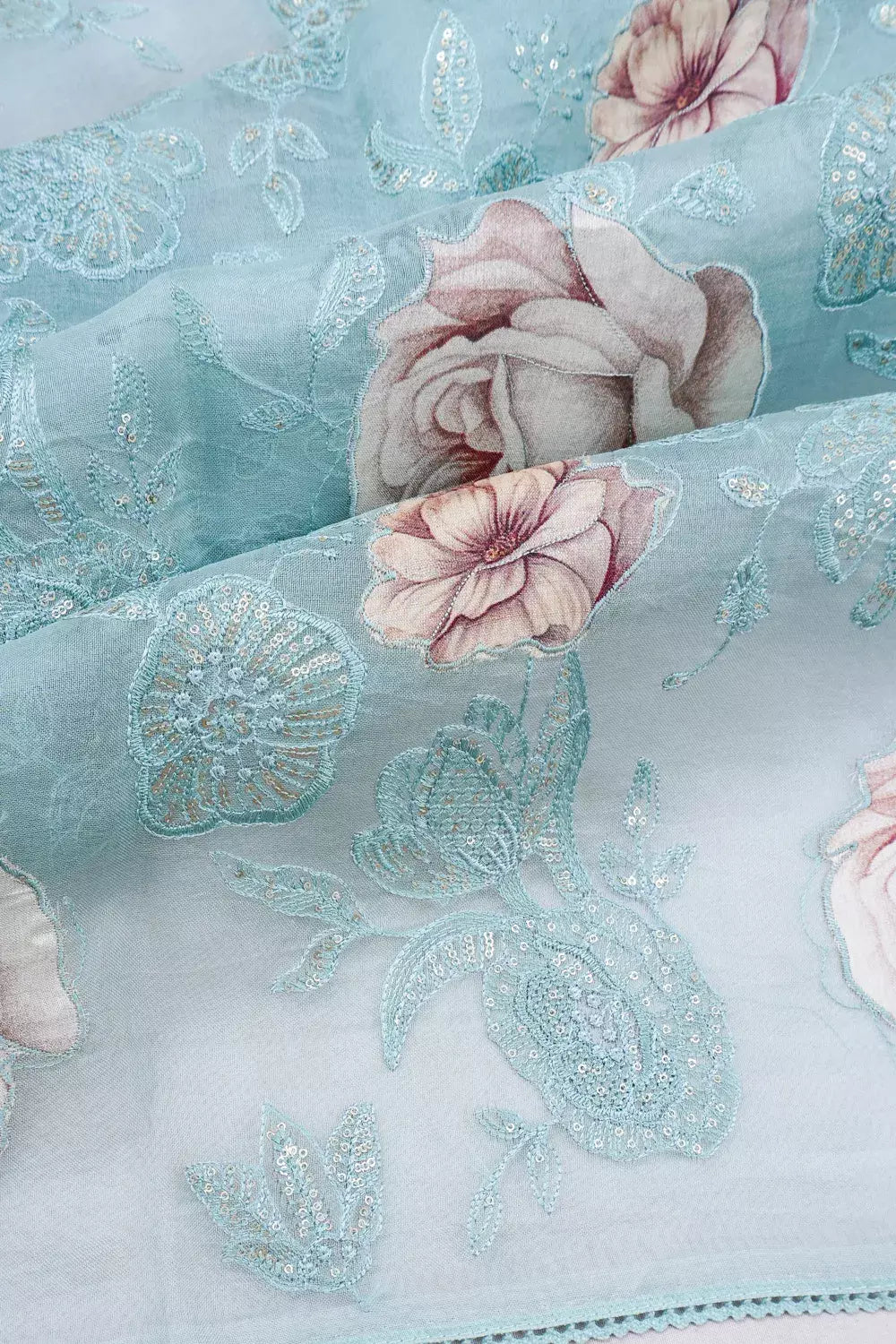 Organza Butta Blue Saree