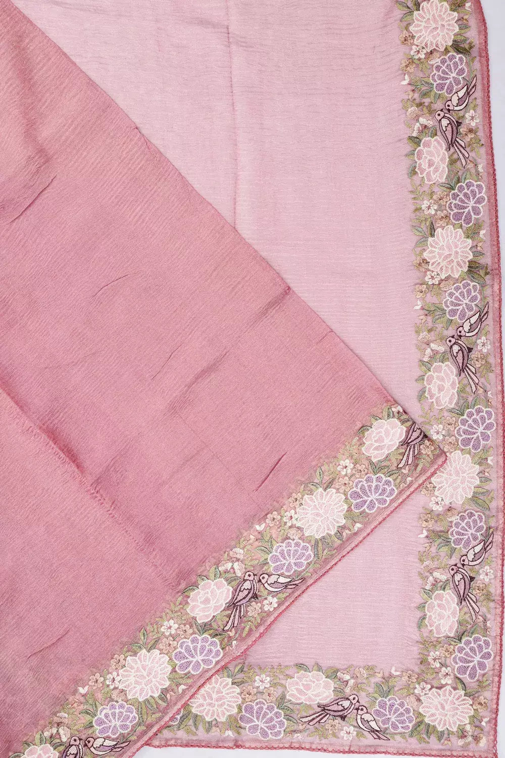 Organza Plain Pink Saree