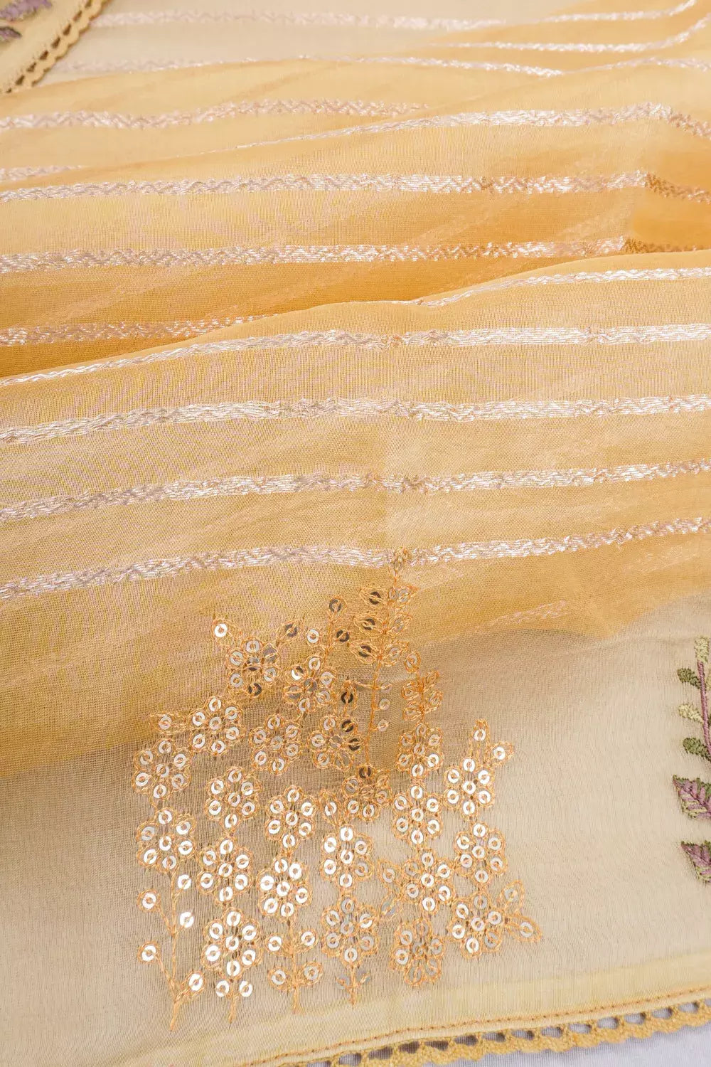 Organza Butta And Lines Peach Saree