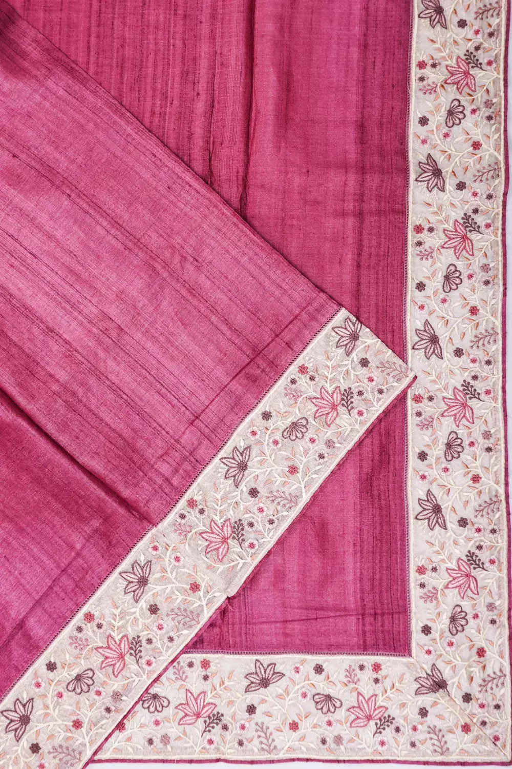 Tussar Plain Pink Saree