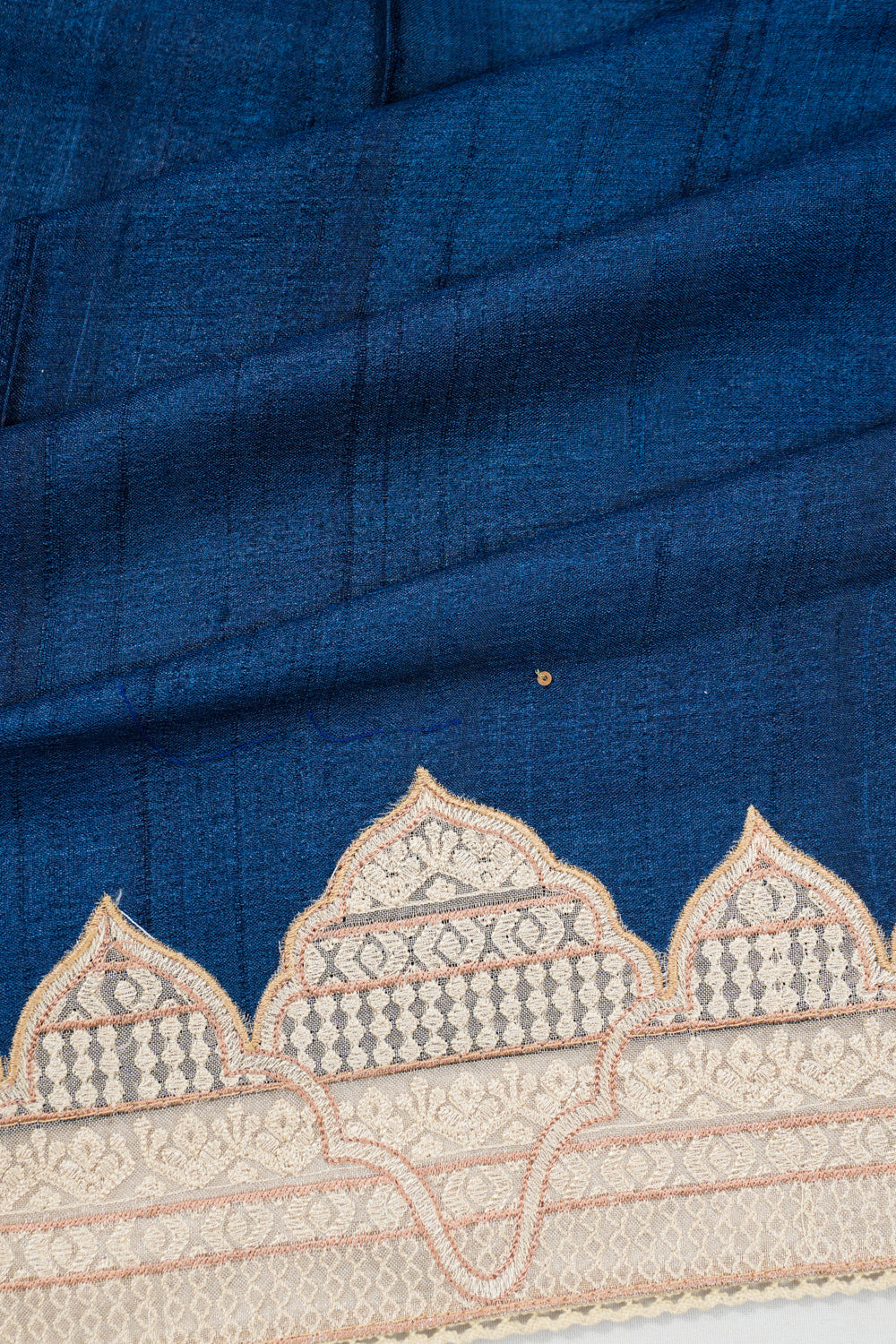 Vaanya Banaras Tussar Sequin Butta Dark Blue Saree