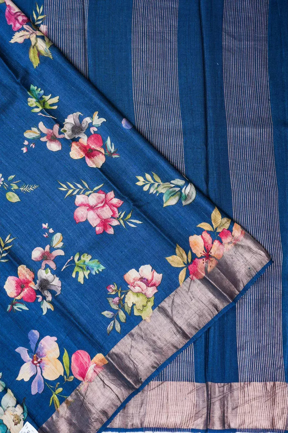 Tussar Printed Blue Saree
