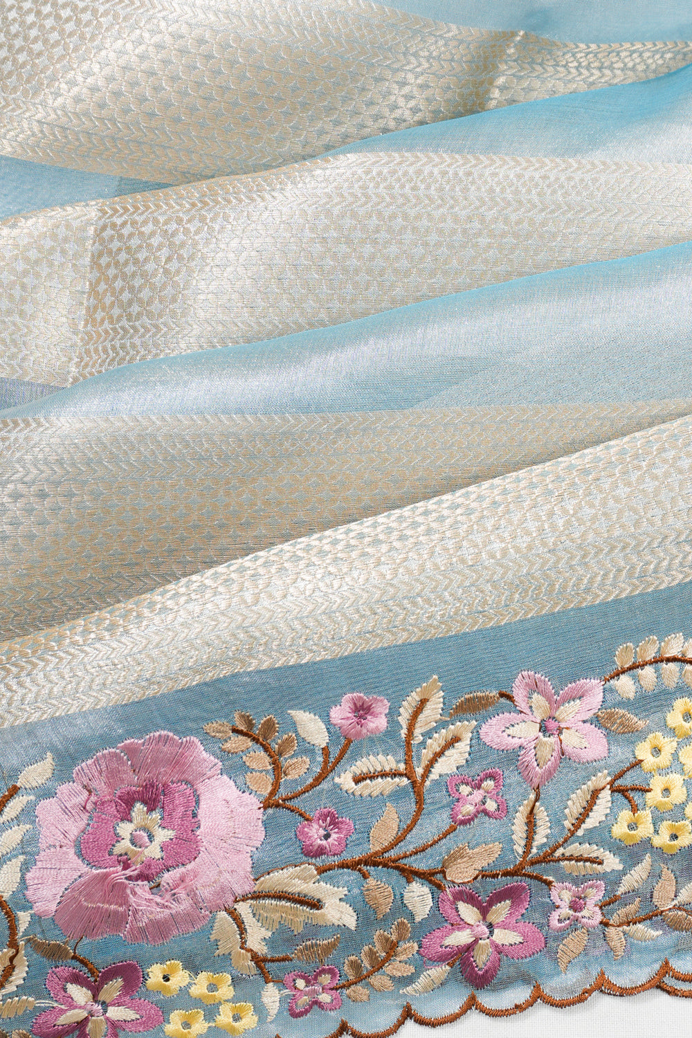Organza Lines Sky Blue Saree With Embroidery Border