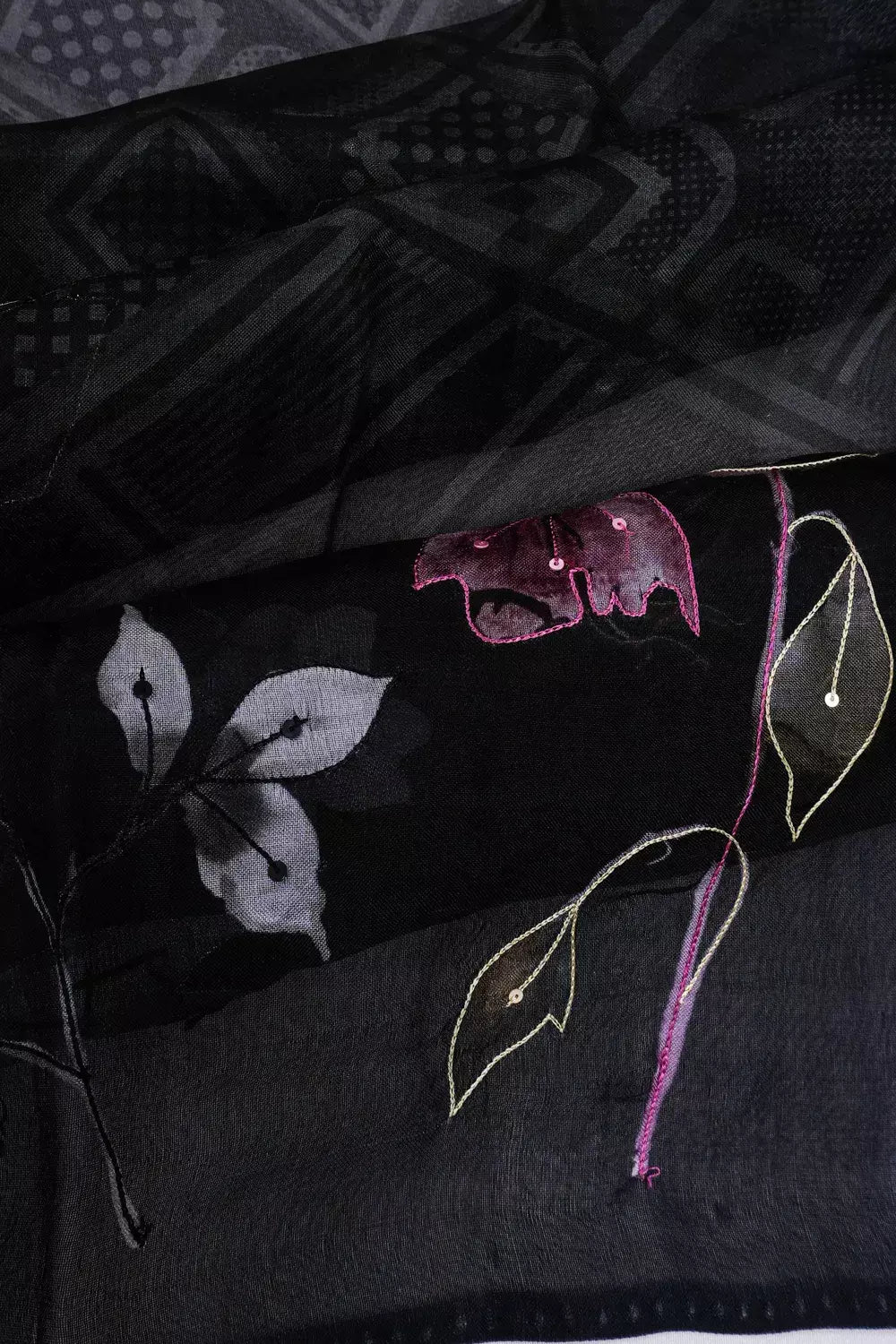 Organza Printed Black Saree