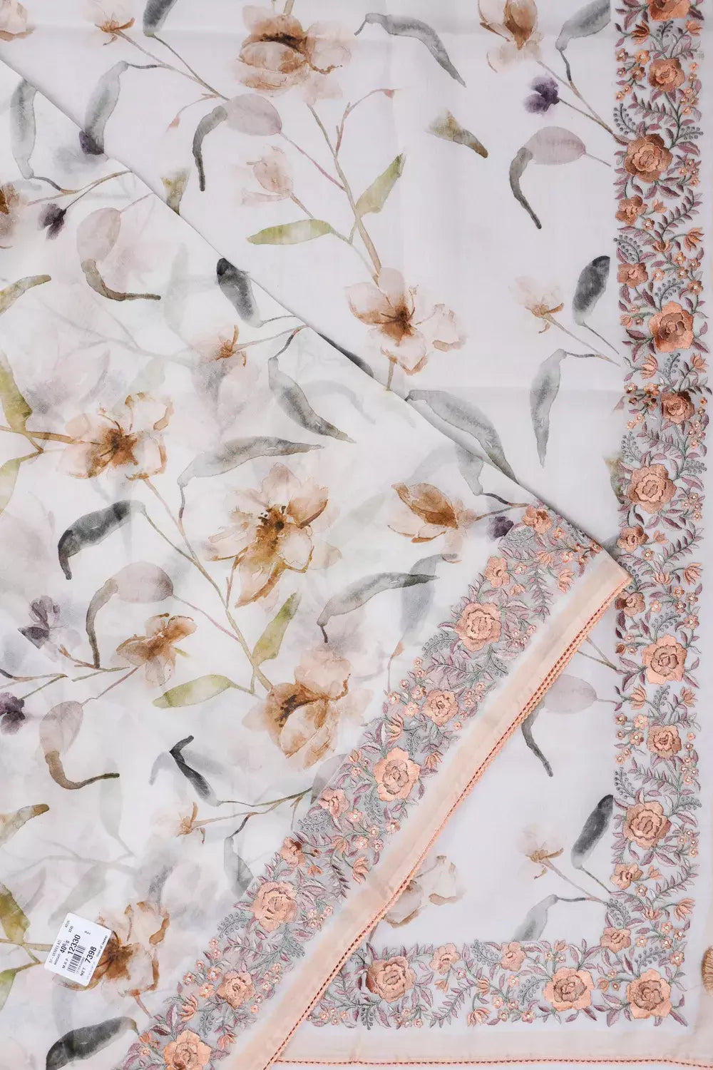 Organza Printed White Saree