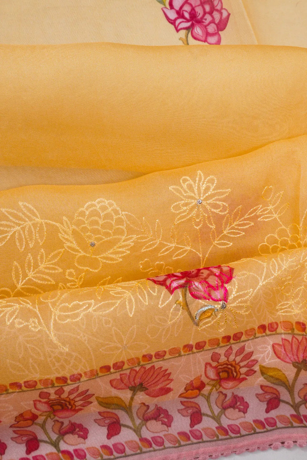 Organza Butta Yellow Saree