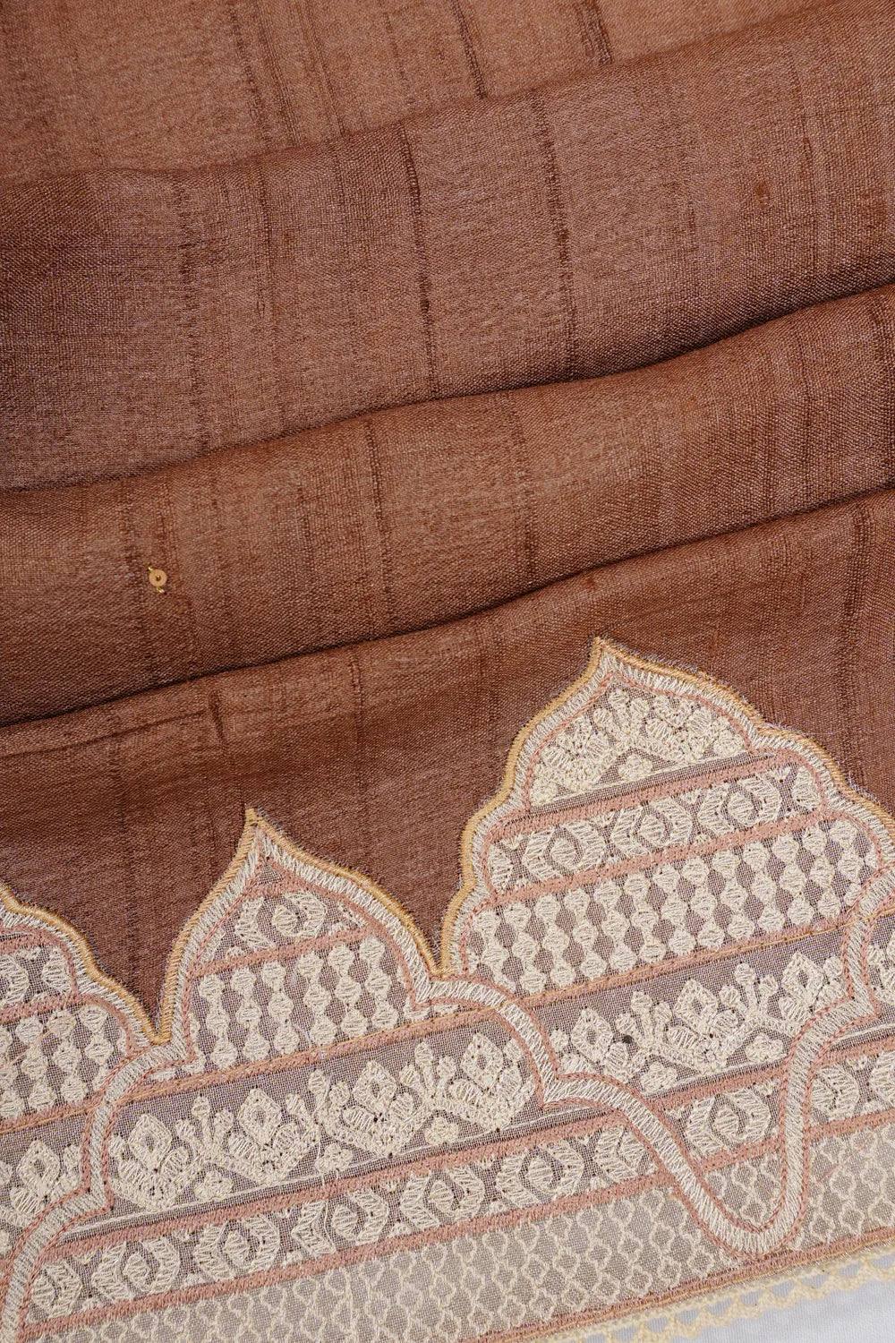 Tussar Plain Brown Saree