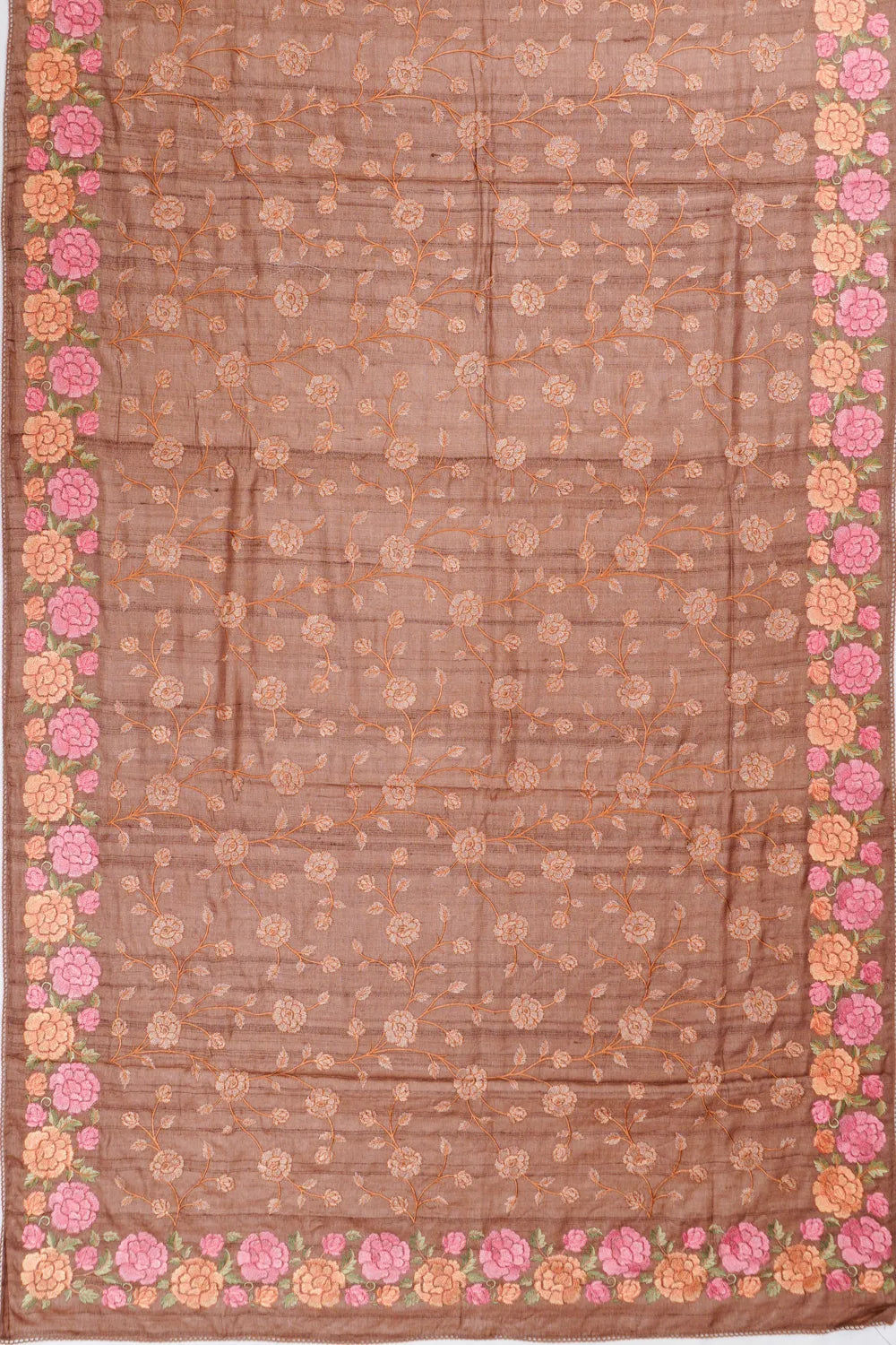 Tussar Brocade Brown Saree