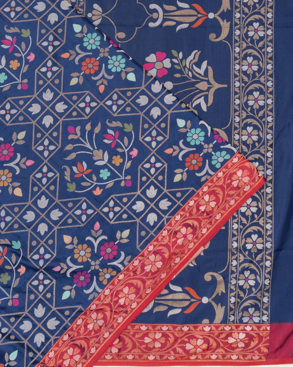 Banarasi Kora Organza Brocade Dark Blue Saree