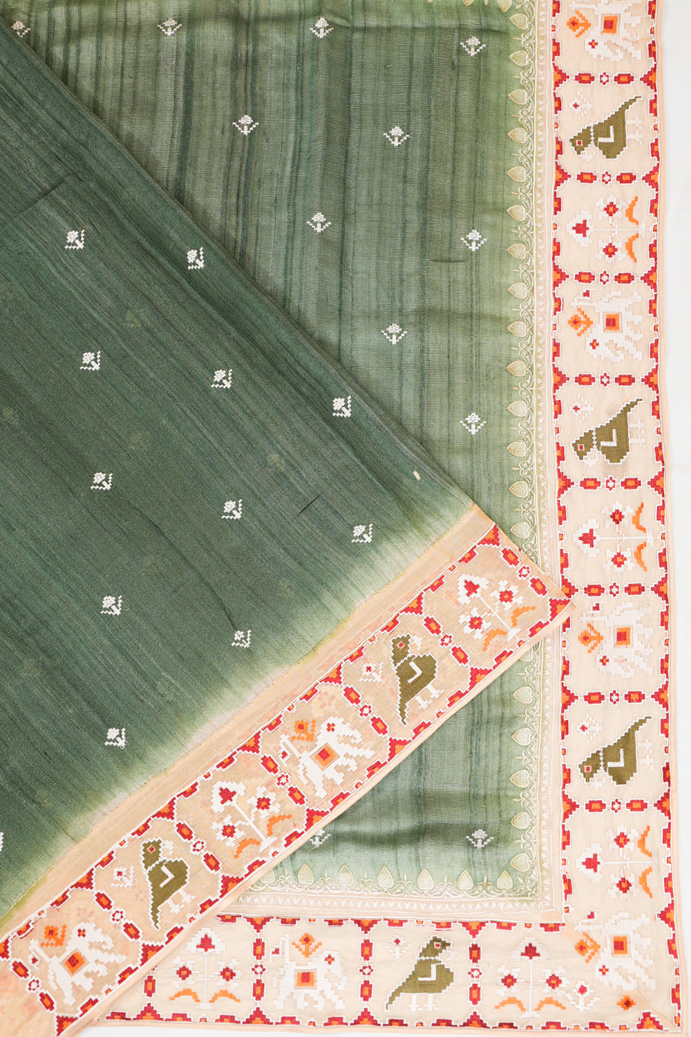Tussar Embroidery Butta Green Saree